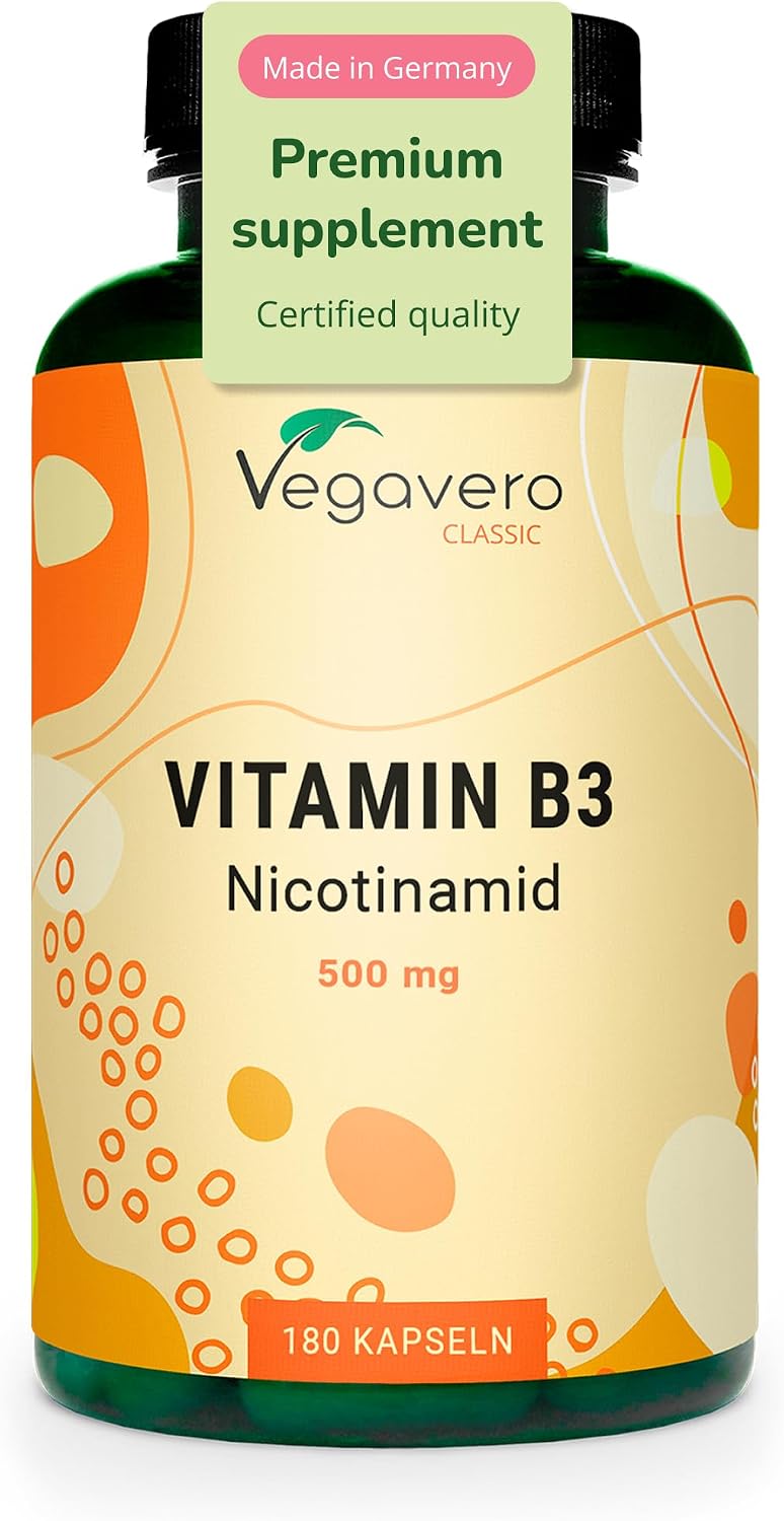 Vegavero Vitamin B3 Nicotinamide 500 mg | Flush Free Niacinamide | NO Additives, Lab-Tested | 180 Capsules | Vegan