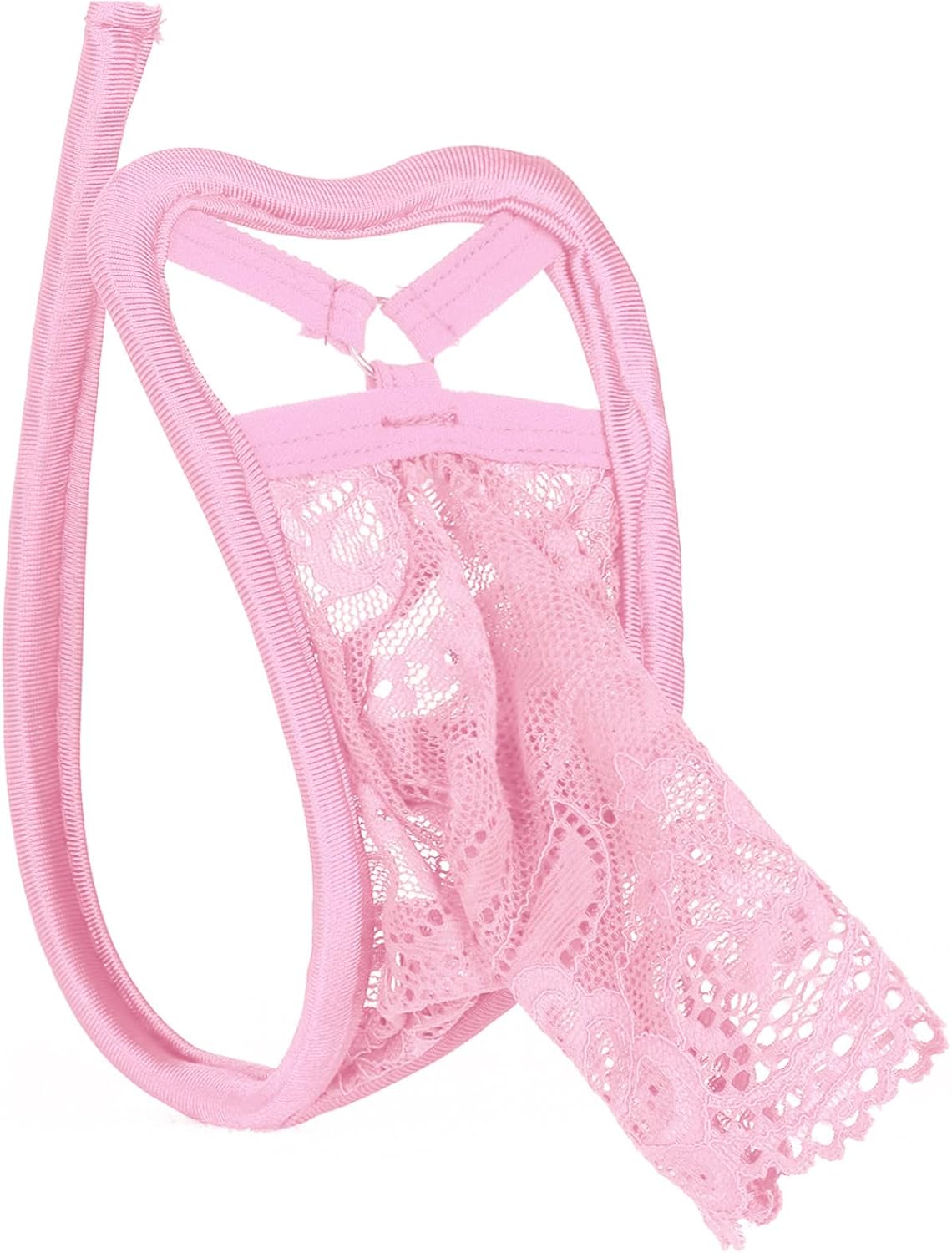 Vxuxlje Sissy Men's Chastity Cover Floral Lace Invisible C-String Underwear O Ring Lingerie Briefs Underpants