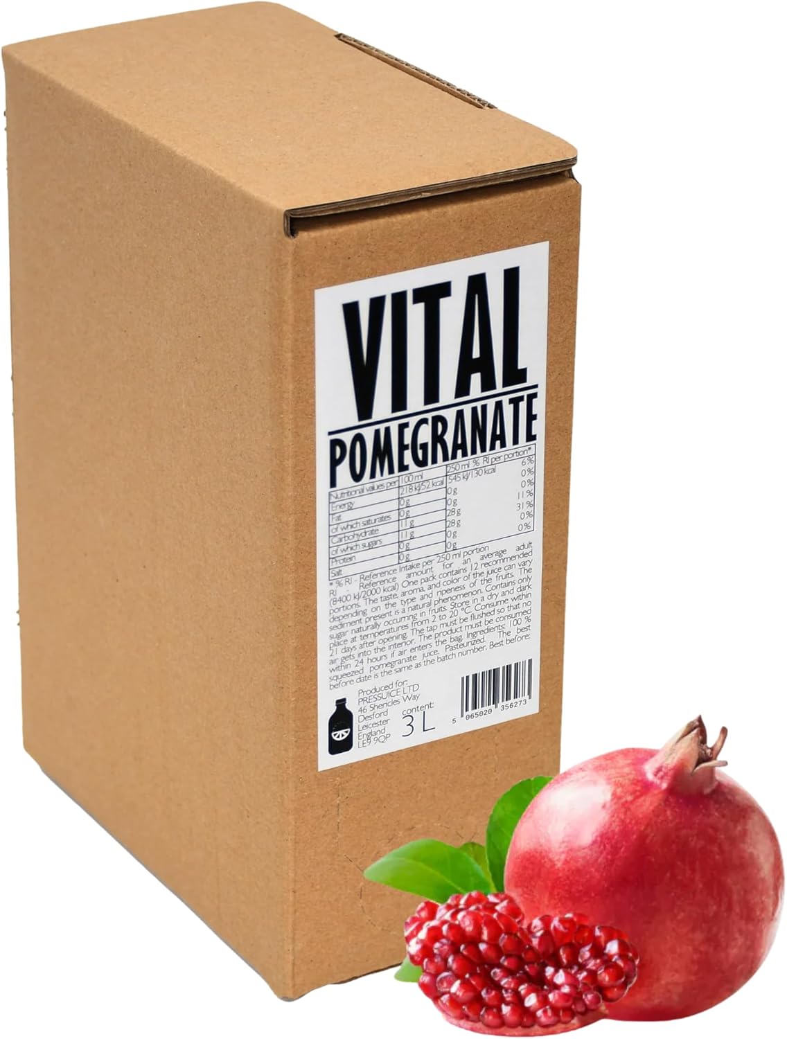 PRESSUICE Fresh Vital Pomegranate Juice not from concentrate | 1 carton 3 liters Fruit Juices NFC | Pressed Pomegranate Semi Sweet Drink | No added Sugar | Natural Sugar Free Press | Soft drinks