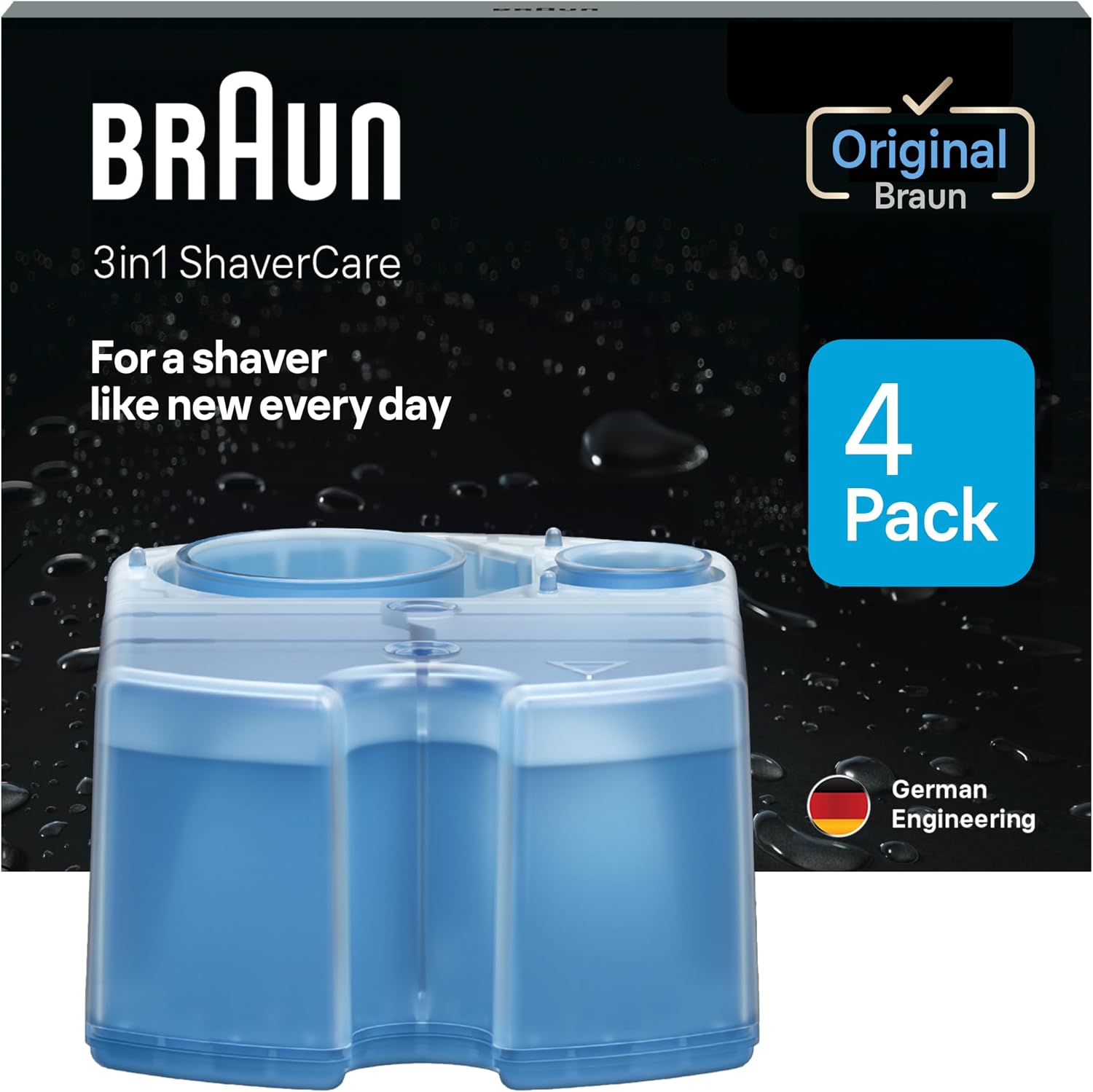 Braun Clean & Renew Refill Cartridges CCR, Replacement Shaver Cleaner Liquid Solution for Clean&Charge System, Pack of 4