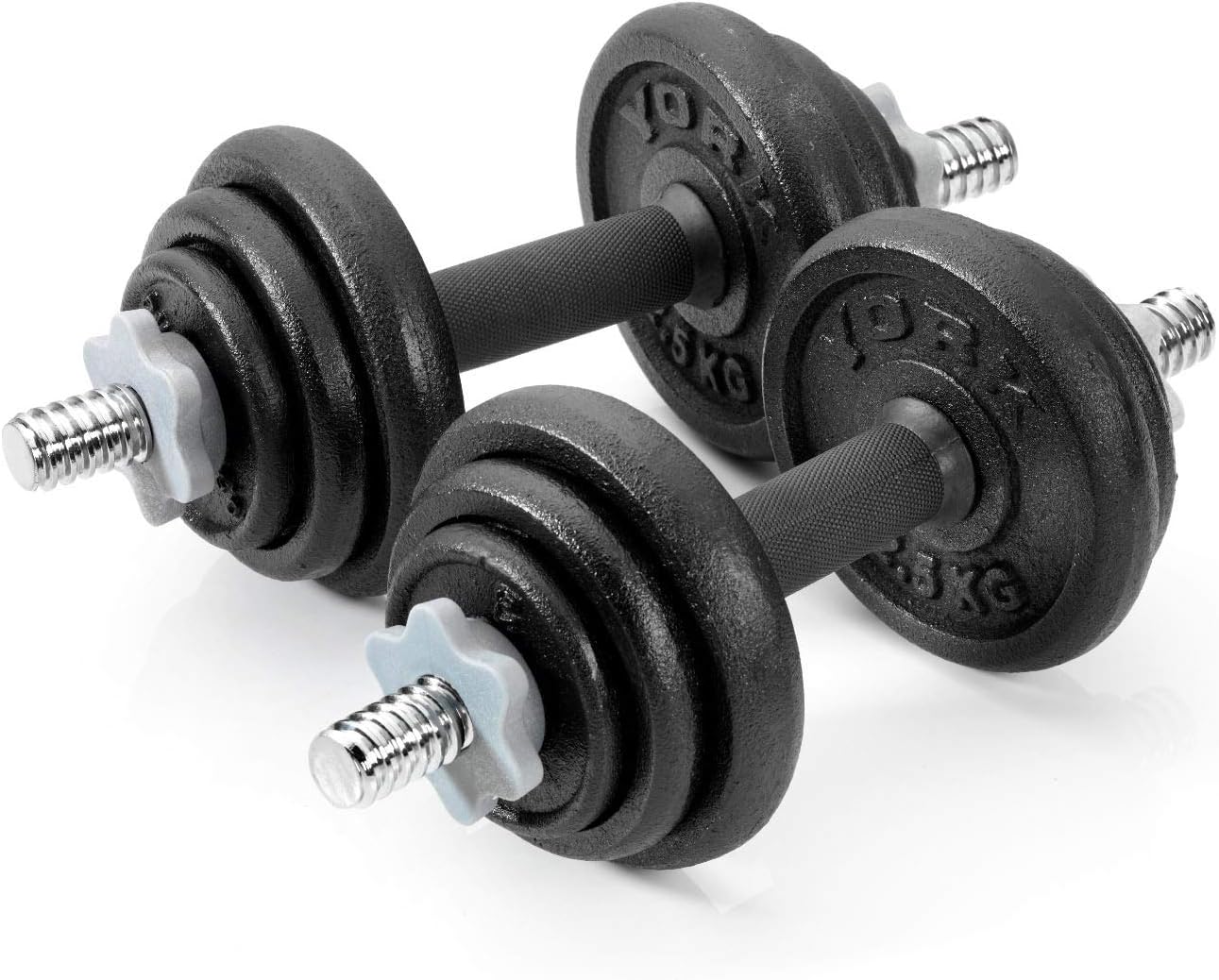 York Fitness 20 kg Cast Iron Spinlock Dumbbell - Adjustable Hand Weights Set (Pack of 2) - Black