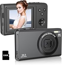 Digital Camera,4K 1080P Camera for Photography, Compact Digital Point and Shoot Camera with 16X Zoom 2.8" Screen, Anti-Shake,56MP Camera with 32GB Card for Kids,Teens and Beginners