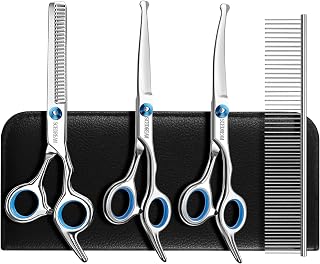 Dog Grooming Scissors for Dogs with Safety Round Tips, 5 in 1 Dog Scissors for Grooming, Curved Dog Grooming Scissors,Professional Pet Grooming Shears Set for Dogs and Cats