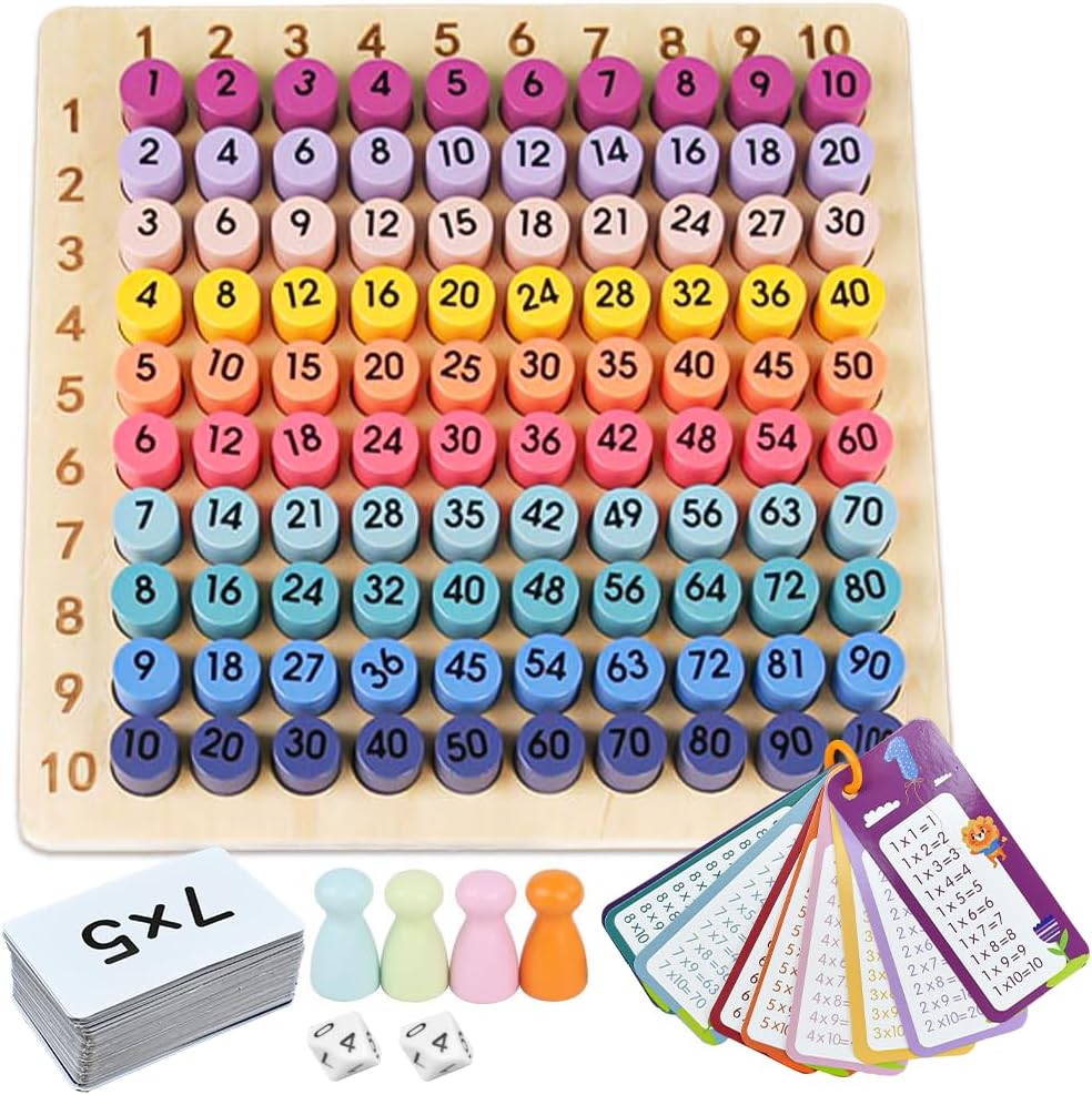 Wooden Montessori Multiplication Board Game: Math Educational Toys Multiplication Table Board Game Montessori Math Manipulatives Toys Toddlers Kids Multiplication Chart Game for Early Education