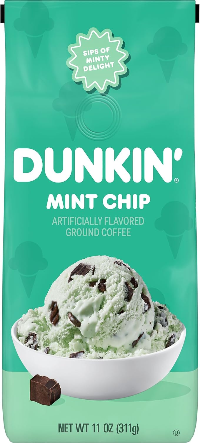 Dunkin’ Mint Chip Artificially Flavored Coffee, Ground Coffee, 11 Oz. Bag