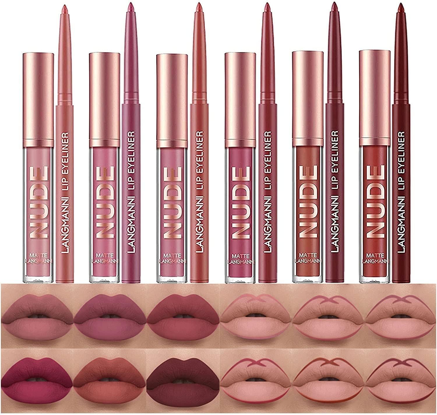 12 Pcs Liquid Lipstick Lipliner Set Nude Lipliner Matte Lipstick Long Lasting Non-Fading Waterproof Lip Glosses Makeup Set Gift For Women (Set A)