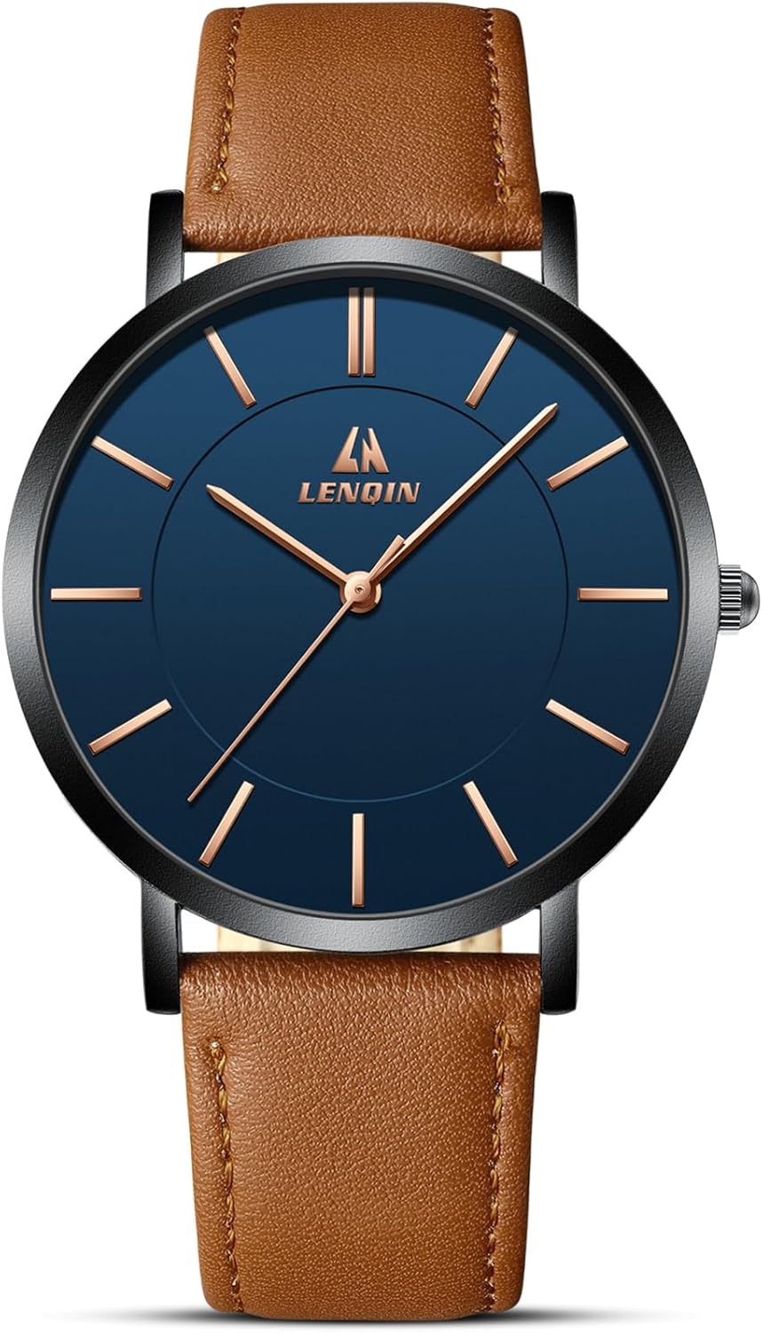 LN LENQIN Mens Watches Watches for Men Analog Quartz Watch 30M Waterproof Men's Wrist Watches Fashion Business Mens Designer Watch Leather Band