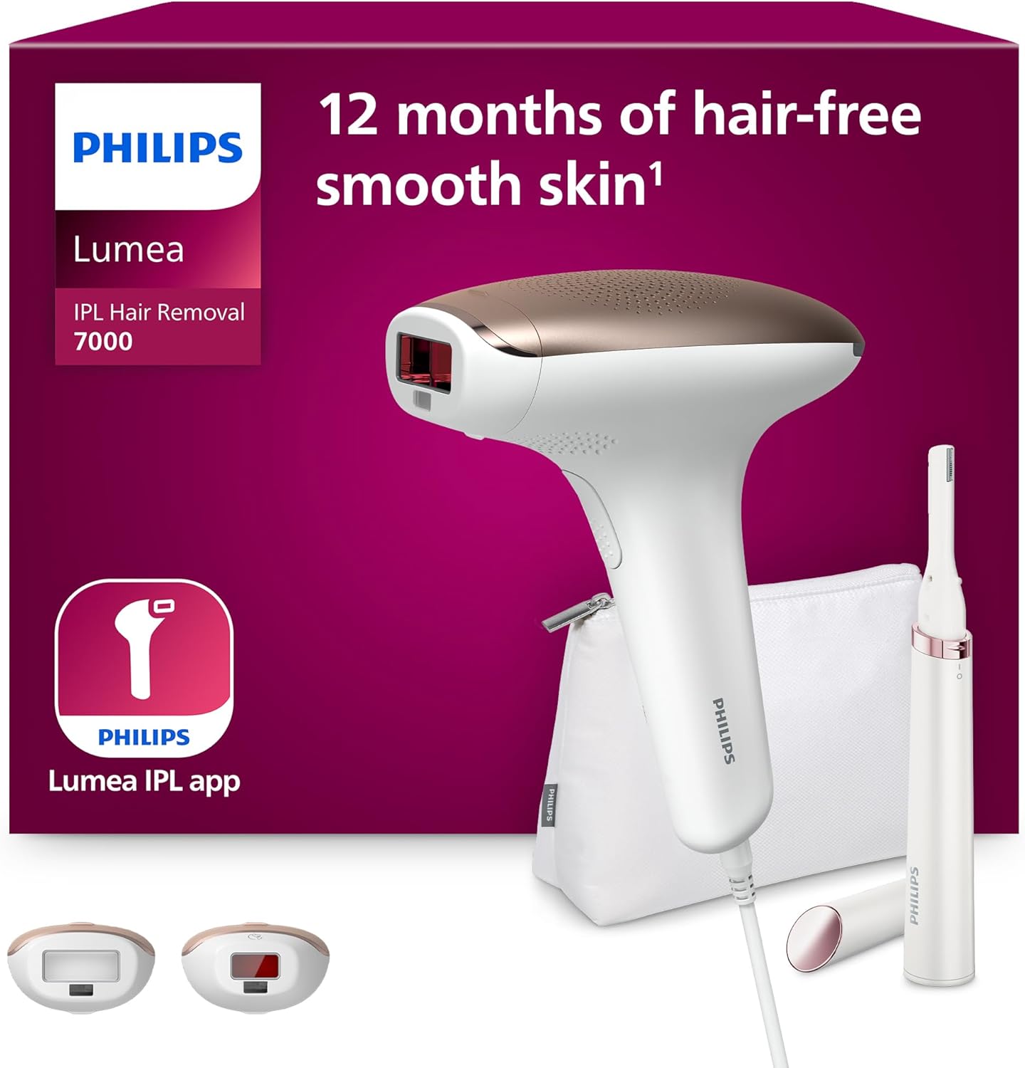Philips Lumea 7000 Series, IPL Hair Removal Device, Laser Hair Removal Alternative, with Satin Compact Pen Trimmer, 2 Attachments for Body and Face, Model BRI921/00
