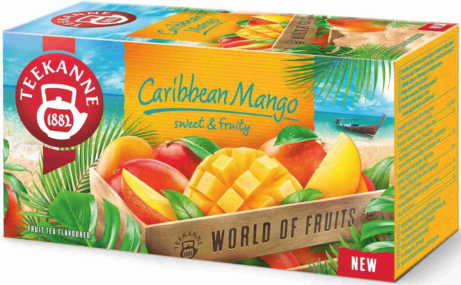 Teekanne Caribbean Mango Flavored All Natural Fruit Infusion Tea with White Hibiscus and Sweet Blackberry Leaves 20 Teabags