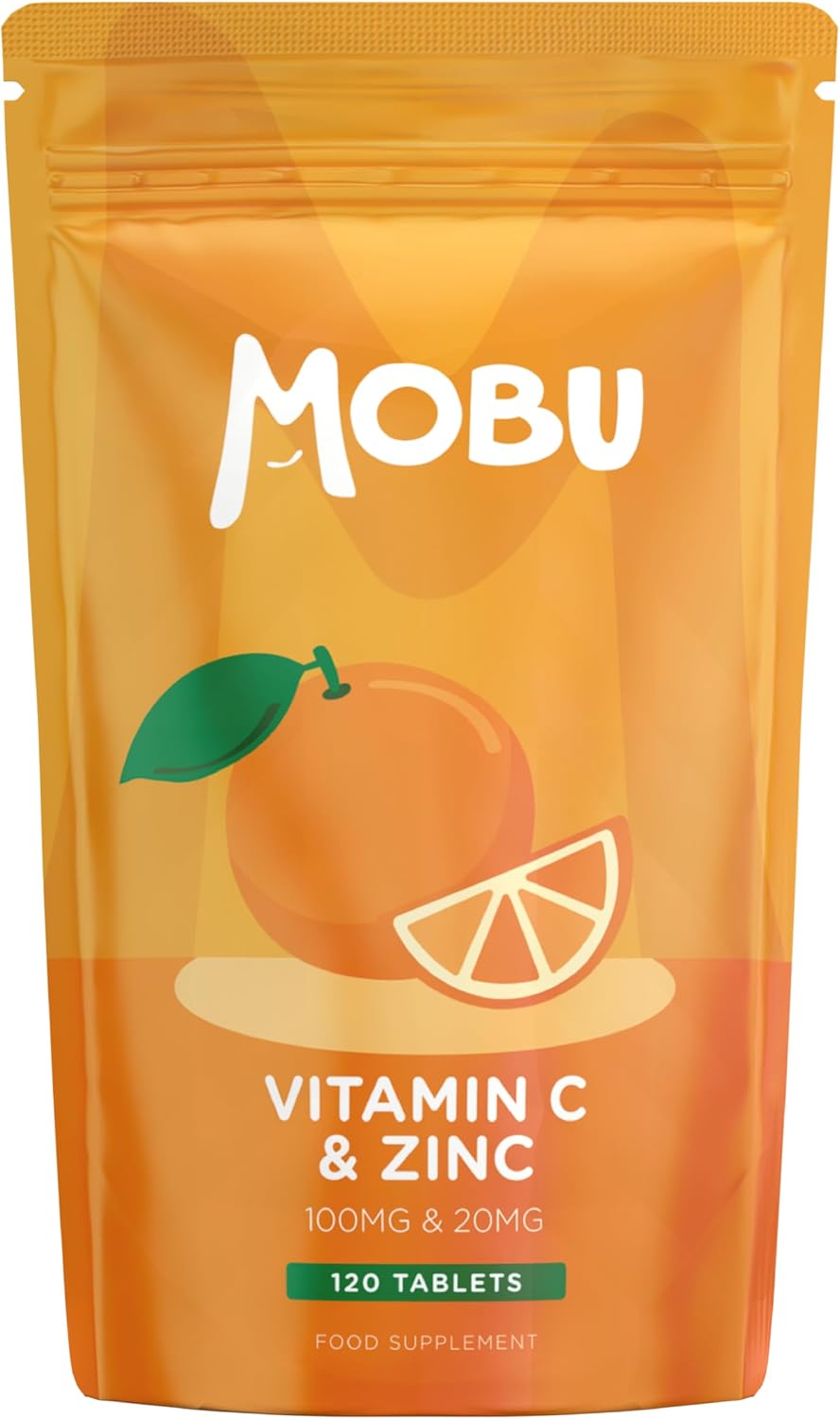 Vitamin C 100mg and Zinc 20mg 120 Tablets | High Strength Immune System Support | Vitamin C & Zinc Supplement | Vegan | GMP Approved | Letterbox Friendly | MOBU UK