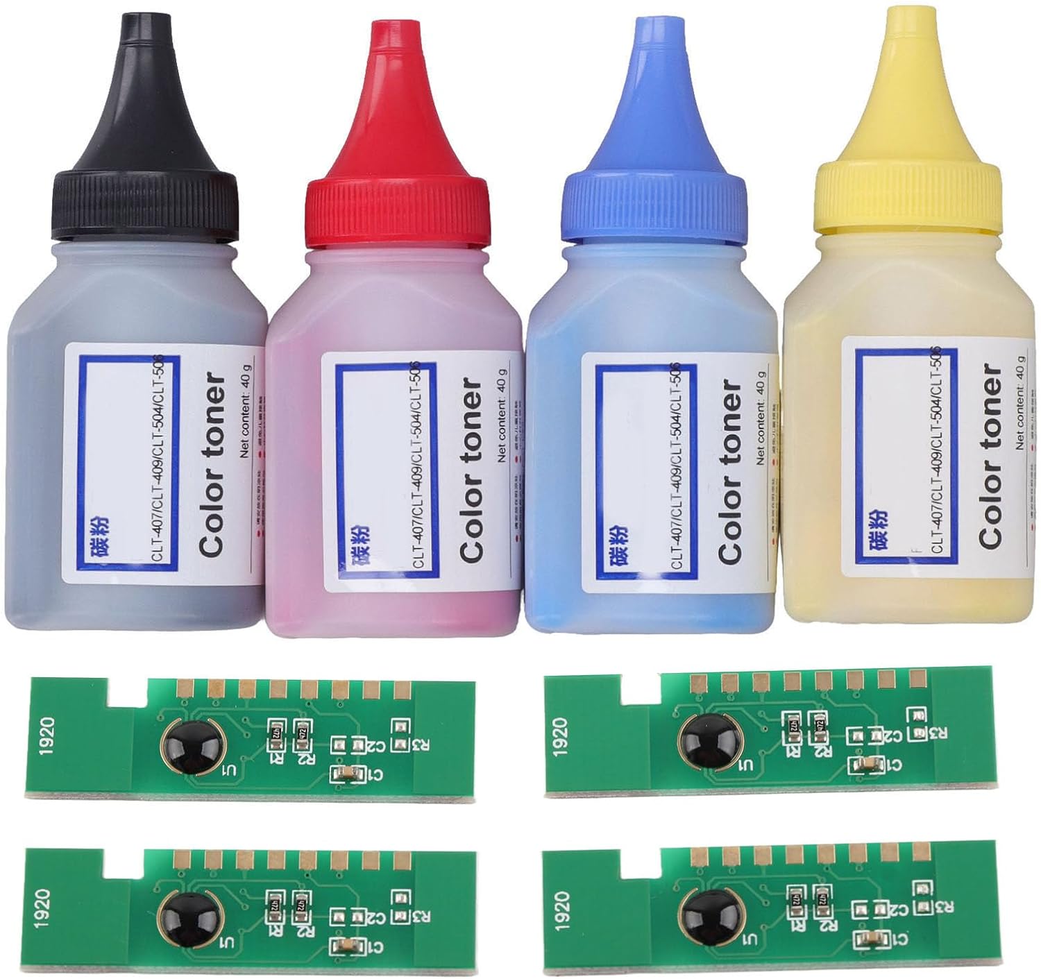 Printer Toner Powder Chip Set Resistant 4 Colors Toner Refill Powder for 407S Photo Machines UV Machines Toner Cartridges Sublimation Ink Refills Kits