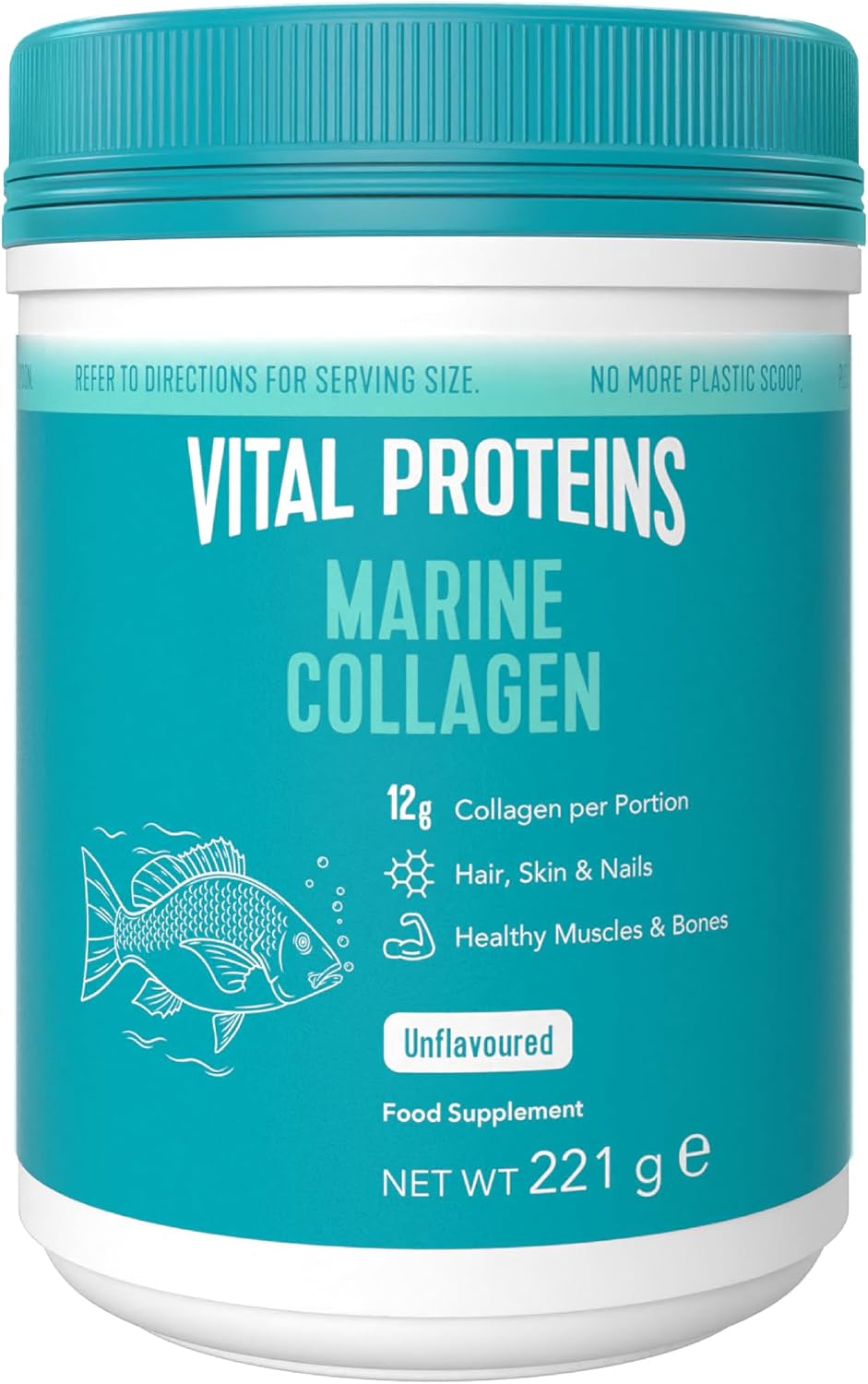Vital Proteins Marine Collagen Peptides Powder Supplement (Type I, III) Hydrolysed Collagen, Hair, Skin, Nail Support Supplement, Gluten Free, 12g per Serving 221g Canister, 1Pack