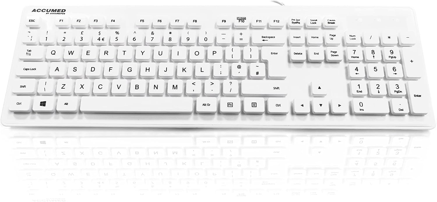 Accuratus AccuMed AQUA - USB 105 Key Antibacterial & Fully Washable IP68 Medical/Clinical Keyboard