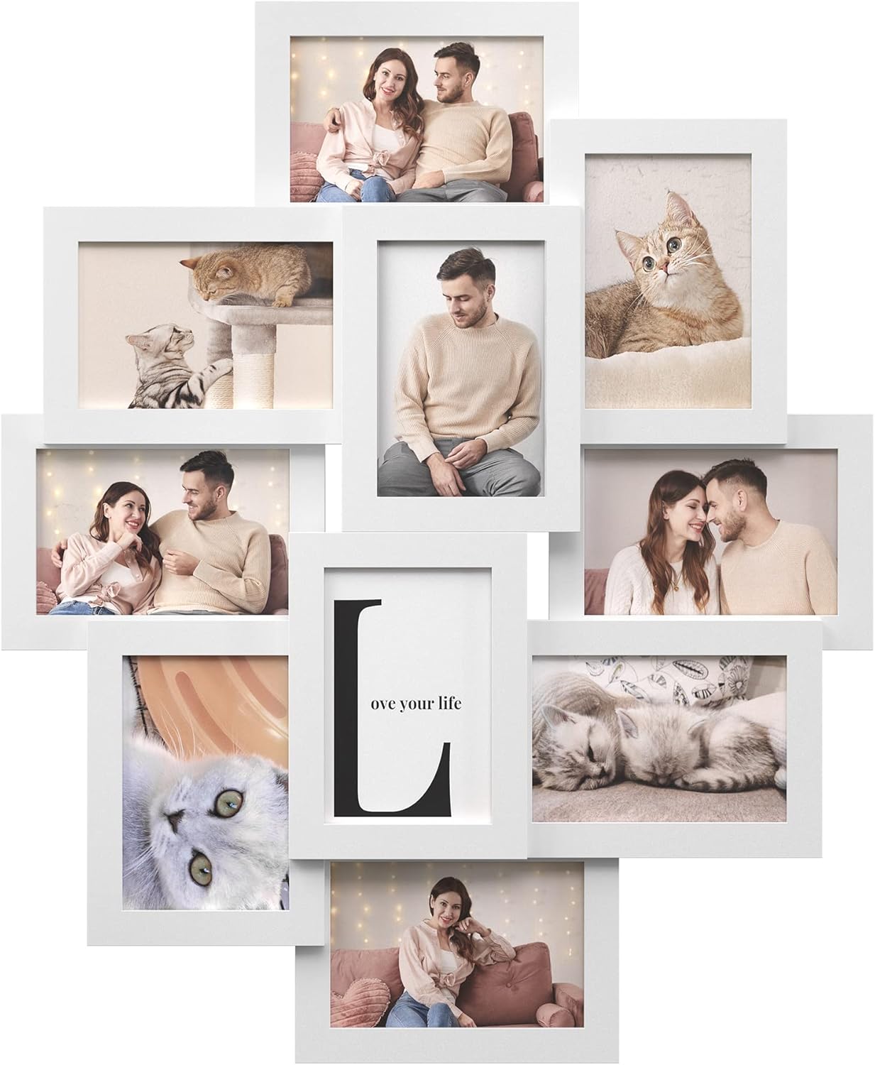SONGMICS Collage Picture Frames, 10 Frames for 4x6 Photos, Collage Photo Frames for Wall, Multi Frames, Wall Decor, Cloud White RPF20WT