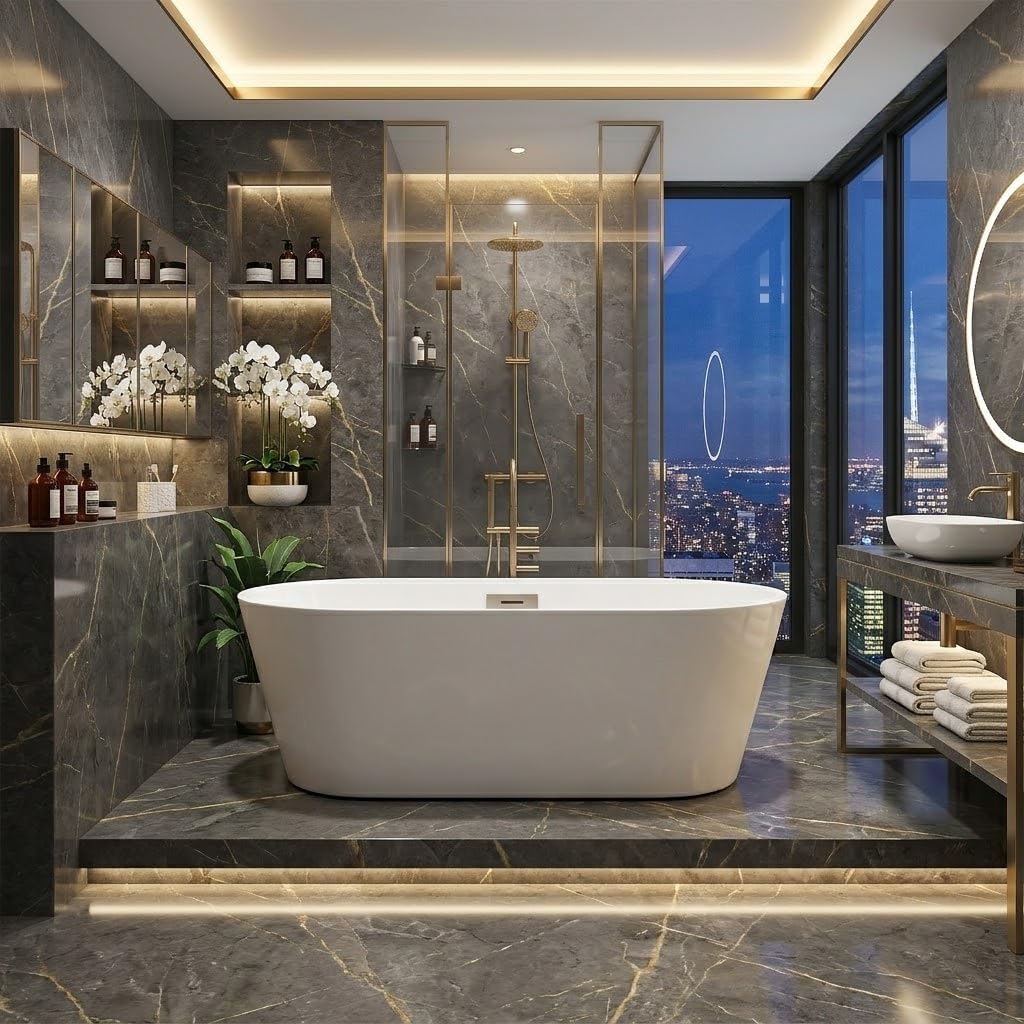 Freestanding Bathtub 67 inch Extra Large Freestanding Bathtub – Modern Oval Freestanding Tub with Chrome Drain & Overflow for Home Spa or Bathroom Relaxation