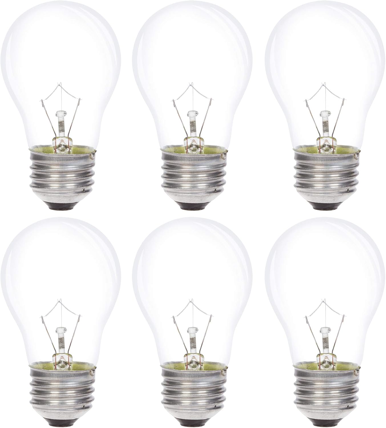 Simba Lighting Appliance Light Bulb A15 40W (6 Pack) Incandescent Mini-Standard Shape with E26 Standard Medium Screw Base for Refrigerators, Ovens, 110V 120V 130V, Dimmable, 2700K Warm White