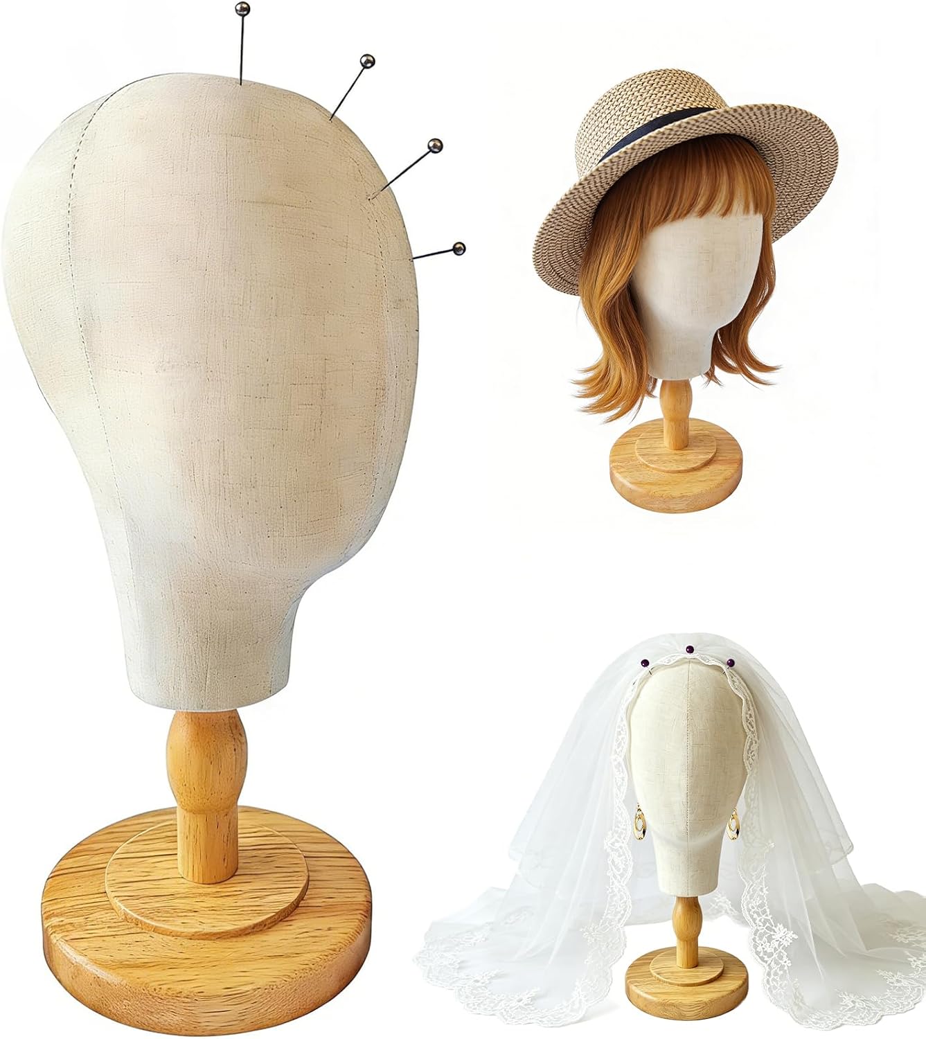 Canvas Mannequin Head Stand 21 Inch for Hat Display