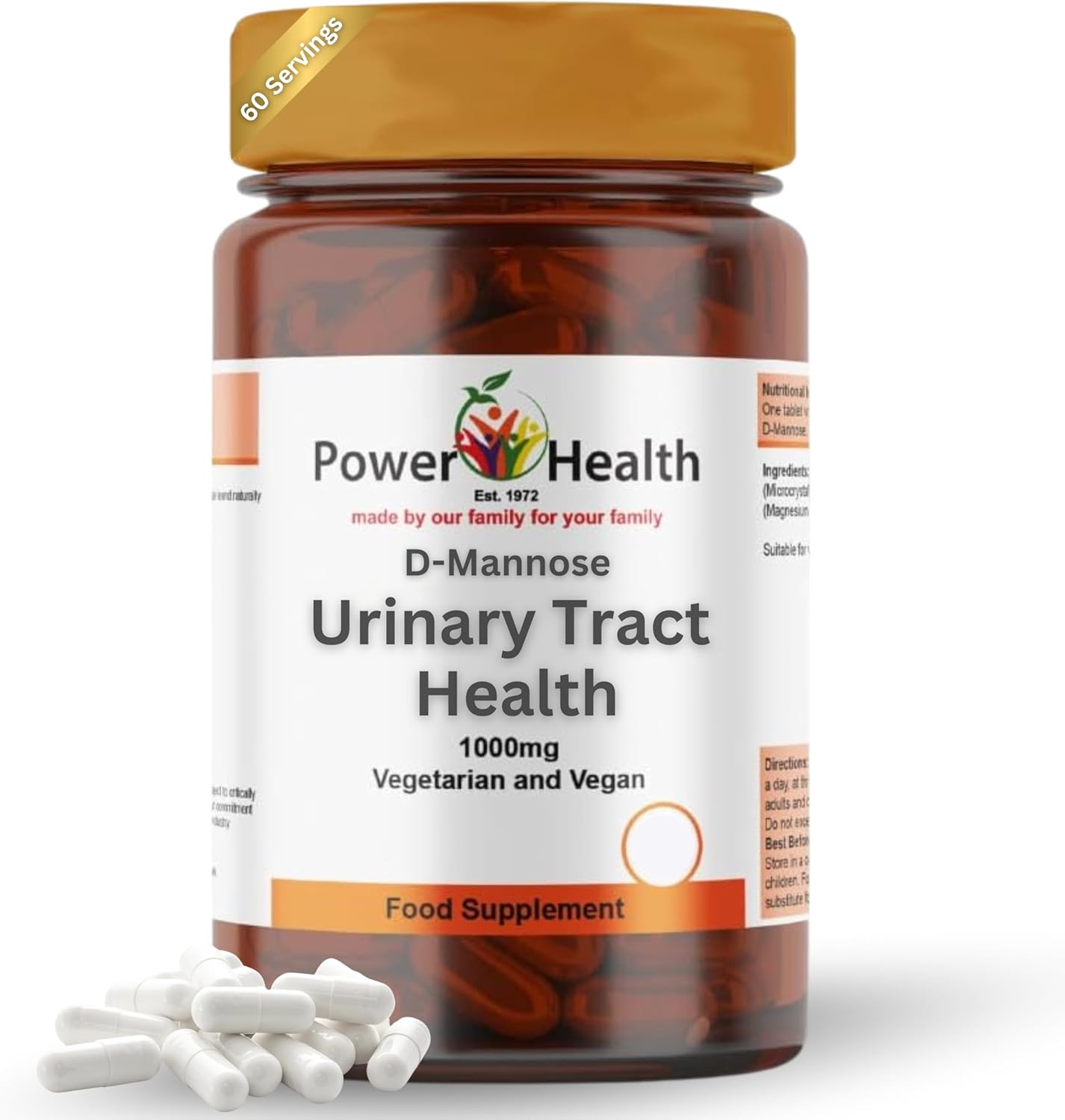 D Mannose Tablets for Urinary Infections | D-Mannose for UTI Treatment for Women & Cystitis Treatment for Women | D-Mannose 1000mg Tablets by Power Health (60 Servings)