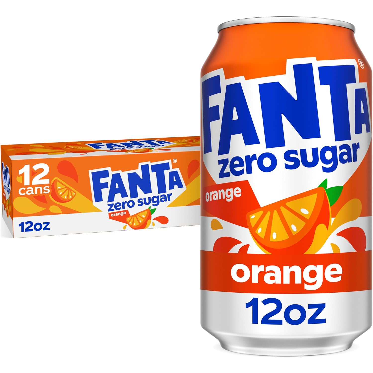 Fanta Zero Sugar Orange Soda Soft Drink Fridge Pack Cans, 12 fl oz, 12 Pack | Zero calories, caffeine-free, naturally flavored