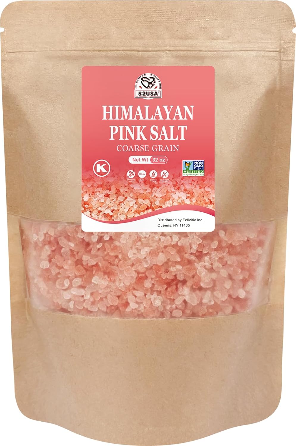 52USA Himalayan Pink Salt Coarse, Pink Himalayan Sea Salt, Coarse Grain 2 lb, Himalayan Salt, Pink Salt, Rock Salt for Grinder Refill, No Artificial Colors, No Additives, No Gluten, Kosher Certified