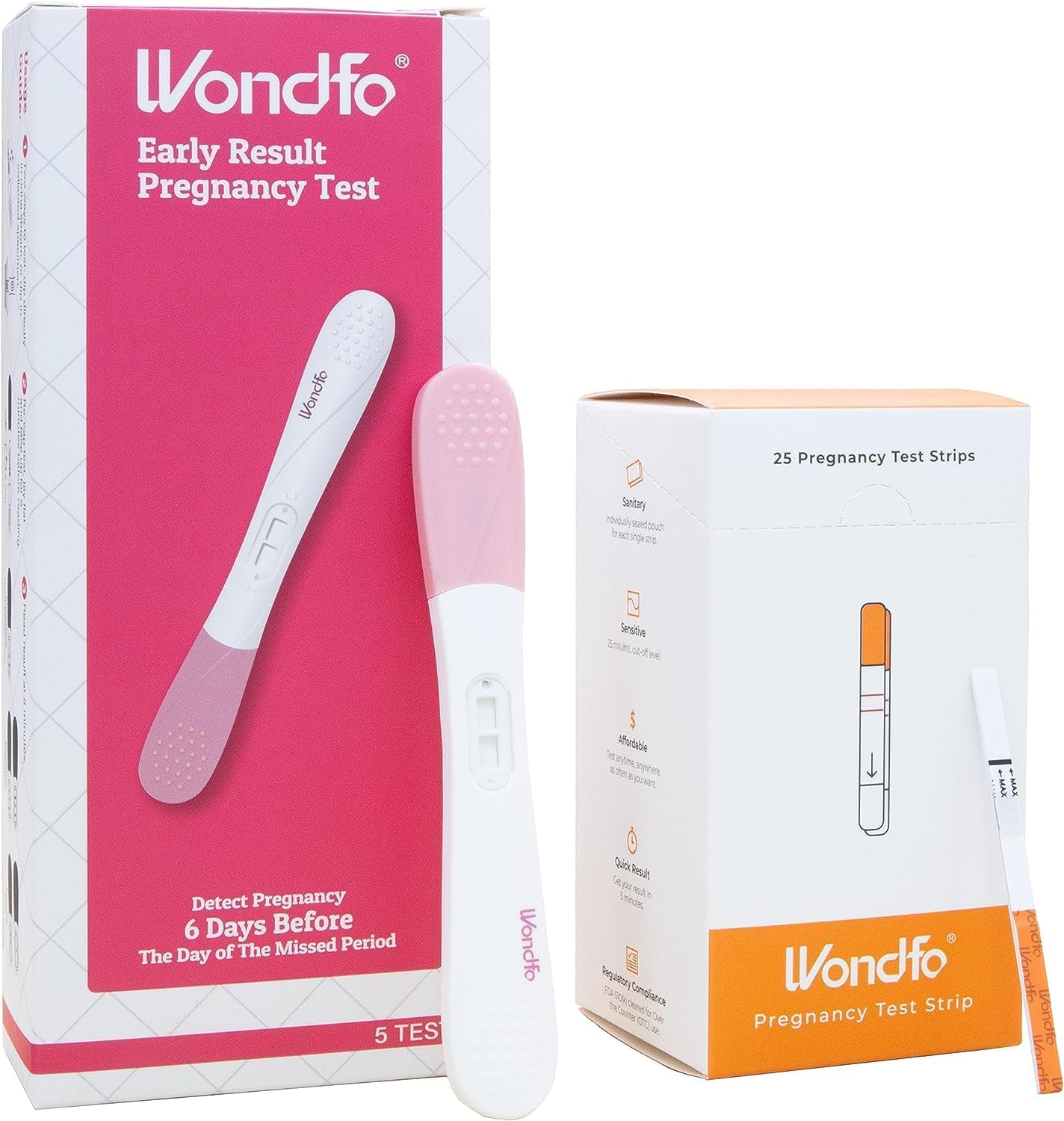 Wondfo Early Result Pregnancy Test Combo - Double Confirm Preganacy with 5 Early Result Pregnancy Test Sticks and 25 Pregnancy Test Strips -Value Pack