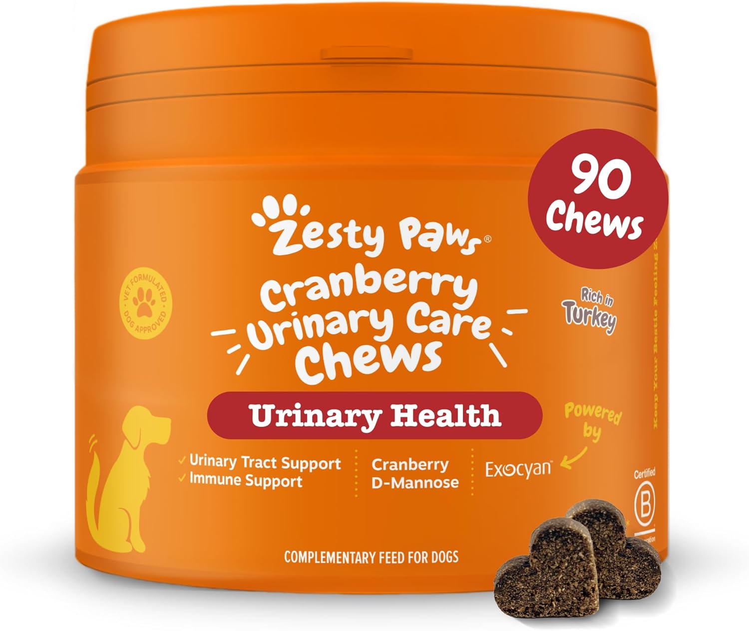 Zesty Paws Urinary Care Chews for Dogs | Supports Urinary Tract & Immune Function, Maintain pH Balance, Helps Incontinence | Contains Cranberry Powder, D-Mannose, Vitamins C| Turkey Flavour US Listing