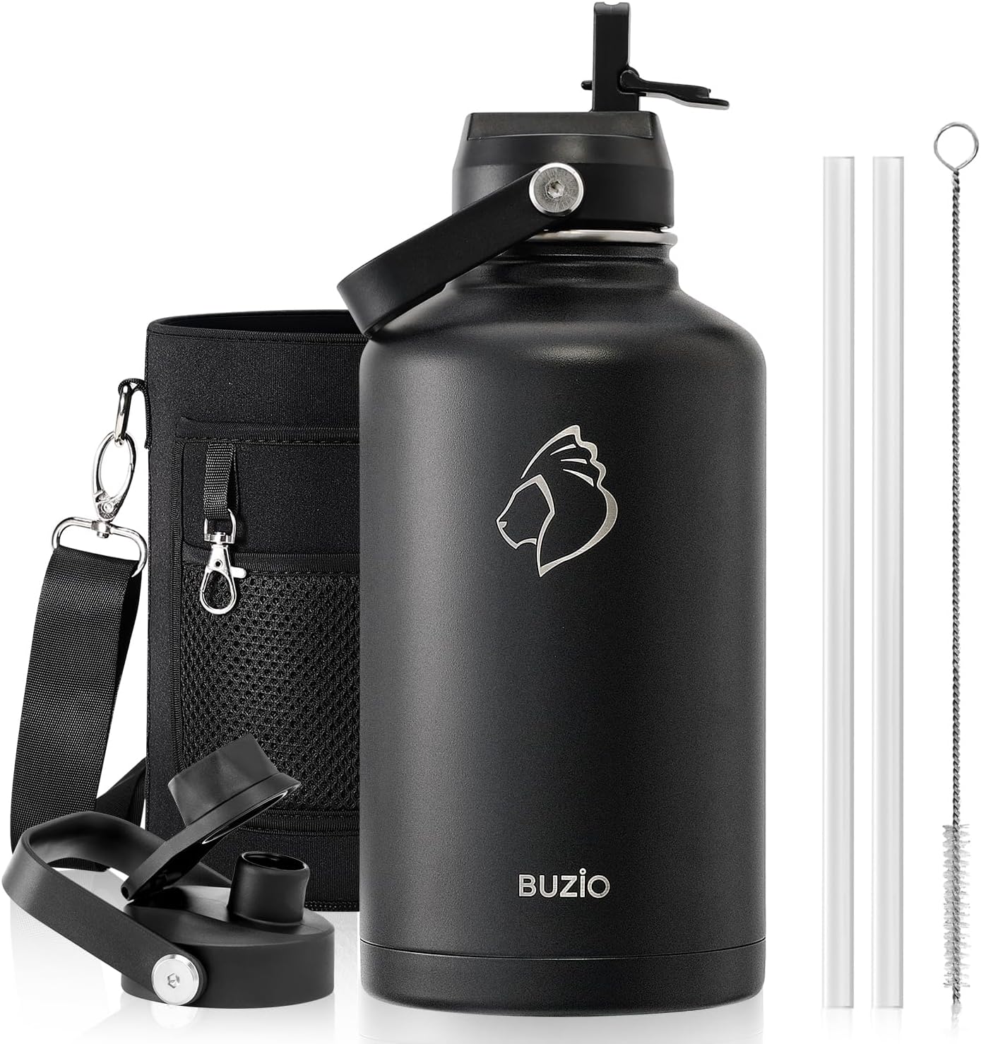 BUZIO Vacuum Insulated Stainless Steel Water Bottle 64oz (Cold for 48 Hrs/Hot for 24 Hrs) BPA Free Triple Wall Travel Mug/Flask for Outdoor Sports Hiking, Cycling, Camping, Running