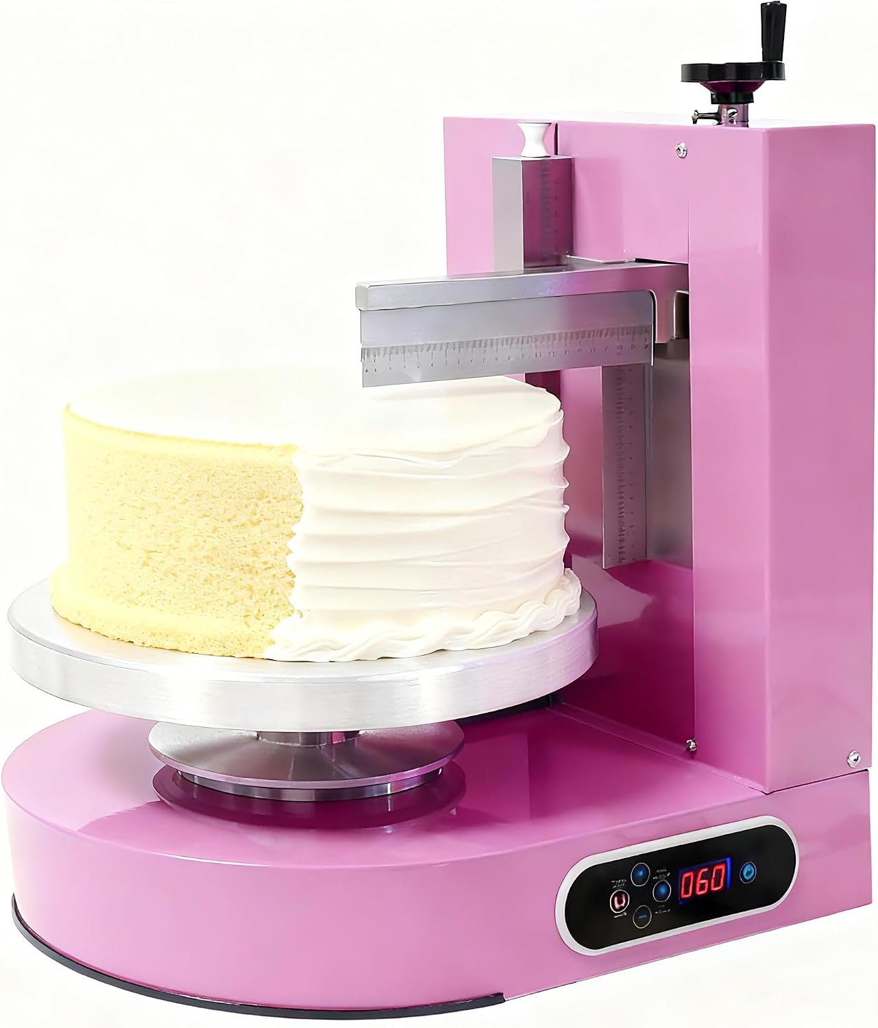 Cake Decorating Machine, 200W 60-320rpm Cake Cream Spreading Machine Rotating Speed Automatic Cake Cream Spreading Machine with LCD Display for 4-12 inch Cakes (Pink)