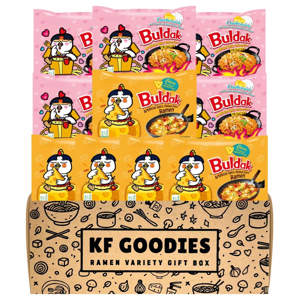 KF GOODIES Korean Ramen Variety Pack Gift Box (10 Count) – Spicy Buldak Noodle Assortment for Birthdays, College Care Packages, Office Snacks, and Gift Baskets