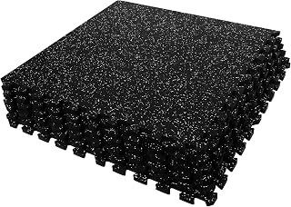 SUPERJARE 0.56'' Thick 6 Pcs 24 Sq Ft Rubber Top Exercise Equipment Mats, High Density EVA Foam Mats with Rubber Top, Interlocking Gym Flooring for Home Gym, Protective Workout Mat, Black/Grey