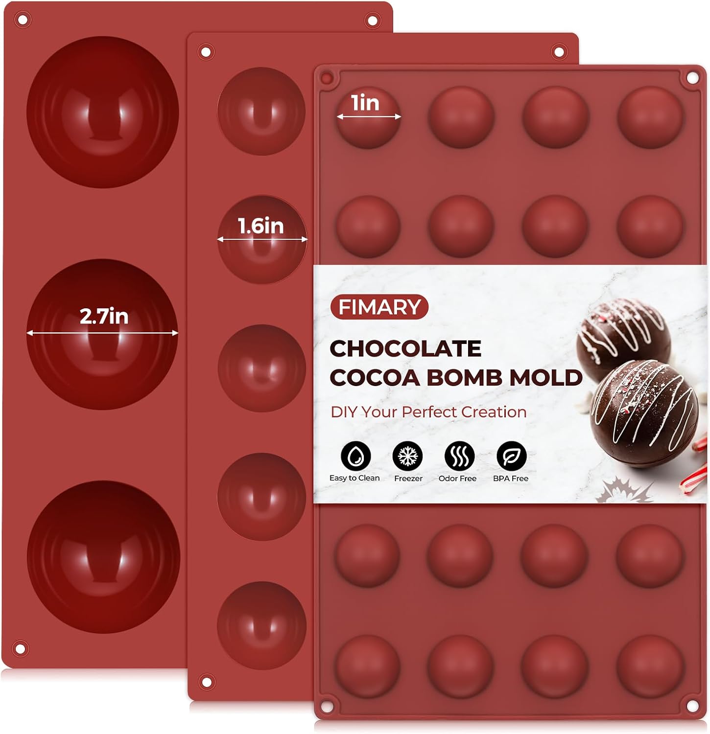 3 Packs Silicone Hot Chocolate Bomb Molds, 2.7" 1.6" 1" Semi Sphere Molds for Making Chocolate, Cake, Jelly, Dome Mousse (6/15/24 Cups)
