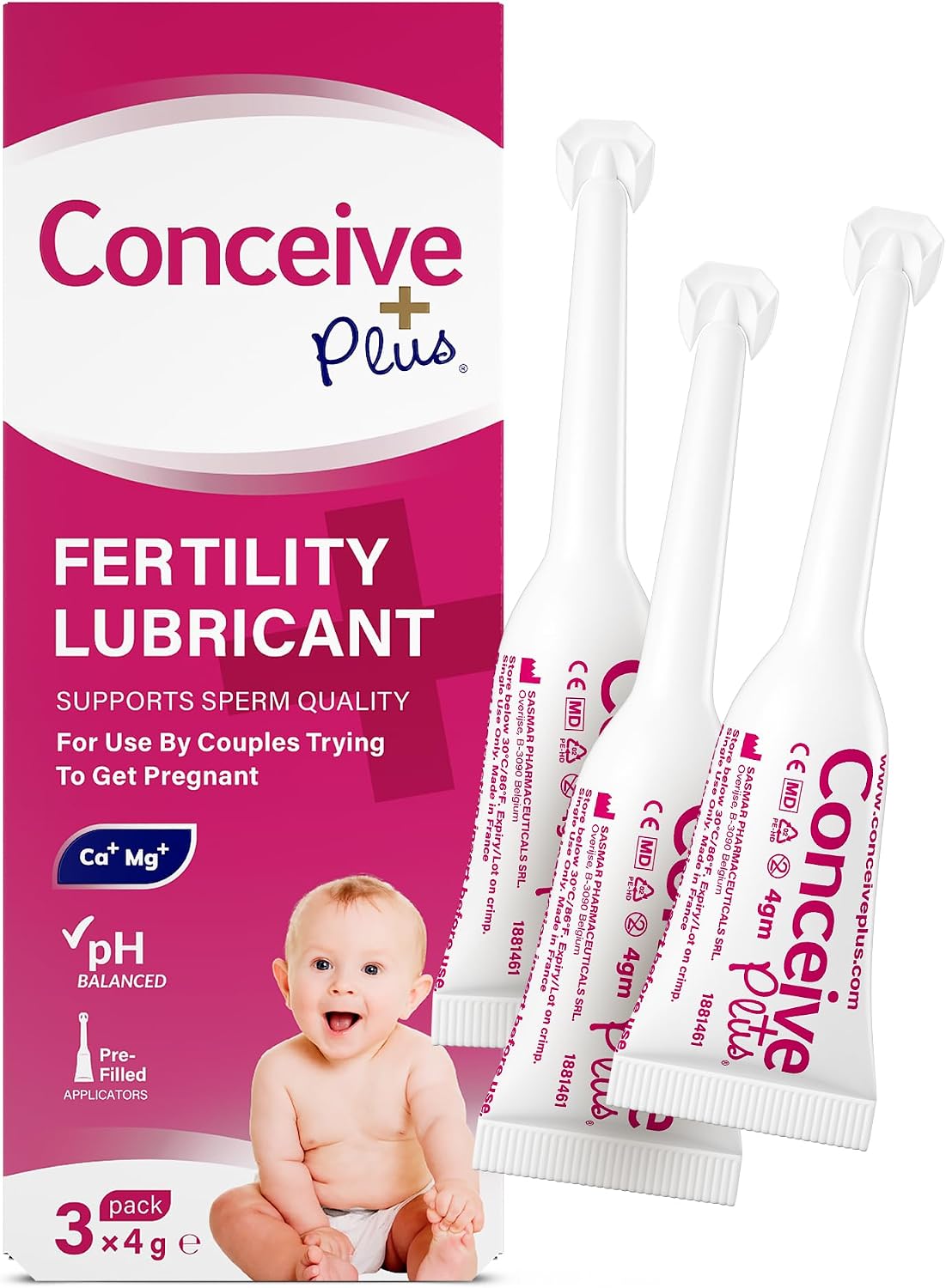 CONCEIVE PLUS Fertility Lubricant Pre Filled Applicators, Fertility & Sperm Friendly Lube for Couples TTC - Water Based Vaginal Moisturizer Safe for Pregnancy | 3 x 4g for Conception Support
