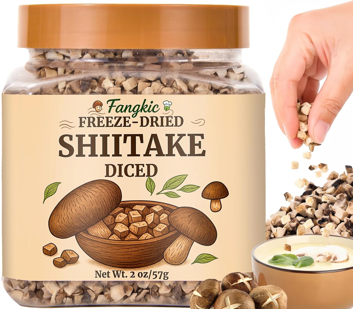 2 oz Freeze-Dried Shiitake Mushrooms – 5mm Diced – Ramen Topping, Camping Food – Ready for Soups, Pasta & Risotto – All Natural Vegan