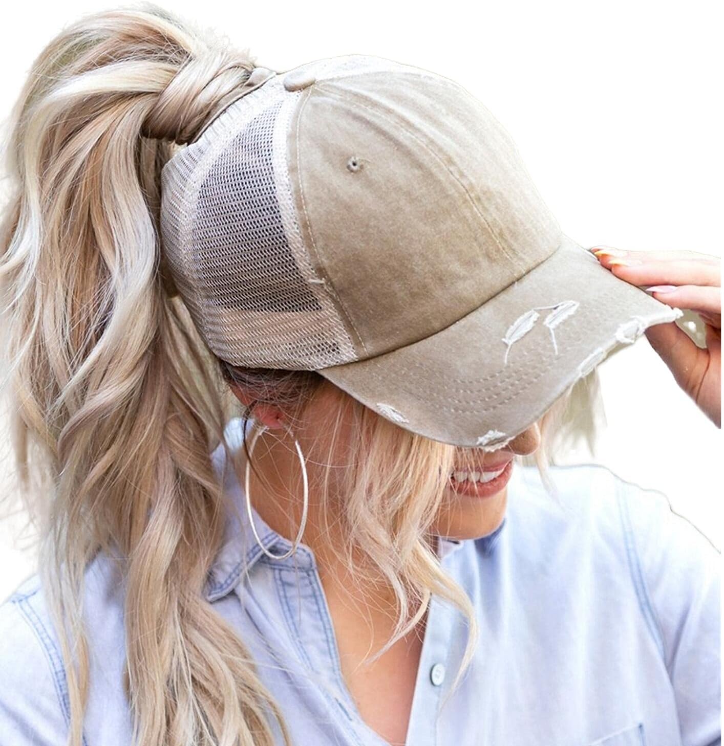 ProMindFun Womens Pony Hat High Ponytail Baseball Cap Girls Messy Bun Caps Camouflage Trucker Bad Hair Day Adjustable Dad Hat