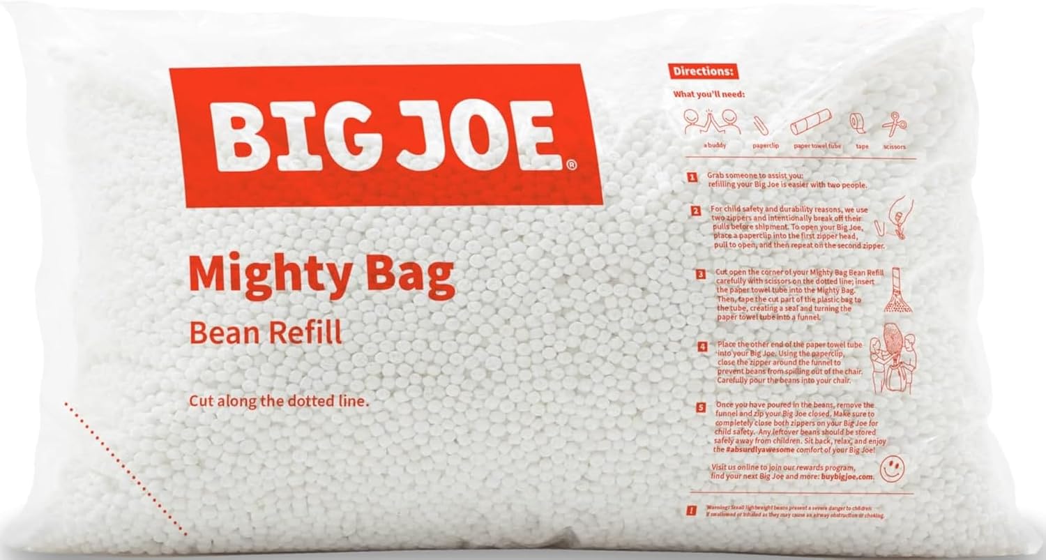 Big Joe Bean Refill Polystyrene Beans for Bean Bags or Crafts, 100 Liters | Polystyrene Bean Filled, Polystyrene, Adult-Sized Comfortable Seating, DIY Projects, Ultra-Lightweight, Made in the USA