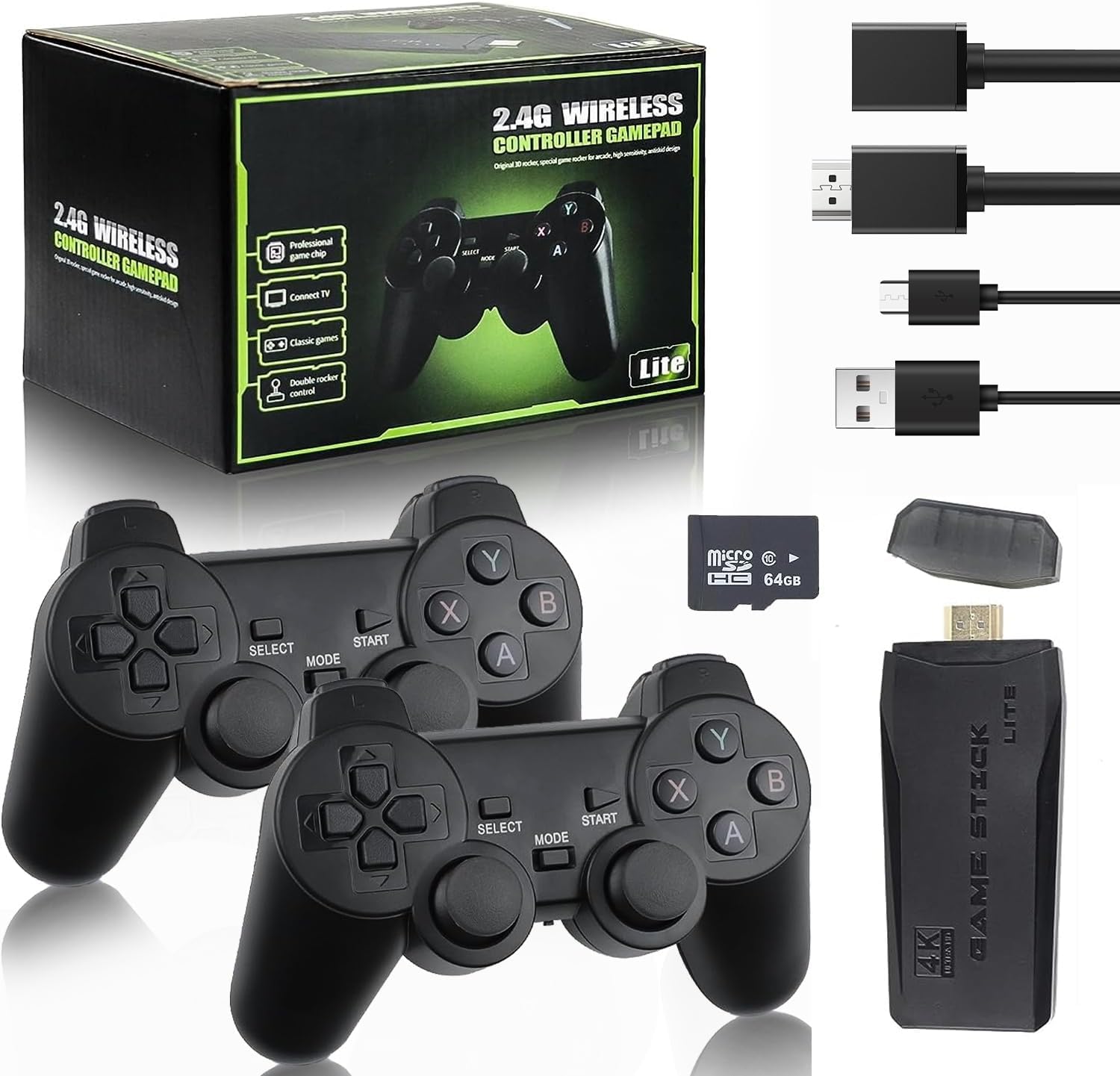 New Retro Gaming Console & Game Stick Pro - 40,000+ Classic Video Games, 23 Emulators, Dual Wireless Controllers, 4K HDMI Output, Plug & Play, Compatible with TV, PC, Projector, 64GB