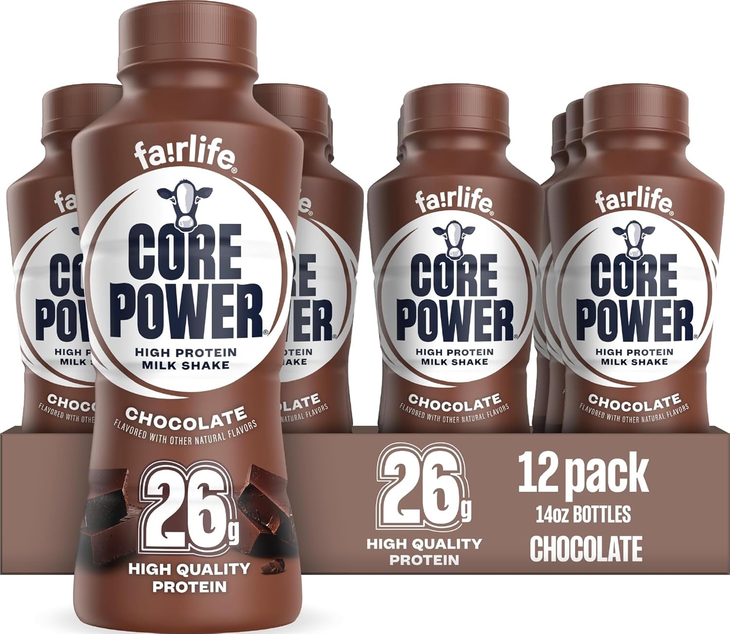Core Power Fairlife 26g Protein Milk Shakes, Liquid Ready To Drink for Workout Recovery, Chocolate, 14 Fl Oz Bottle (Pack of 12)