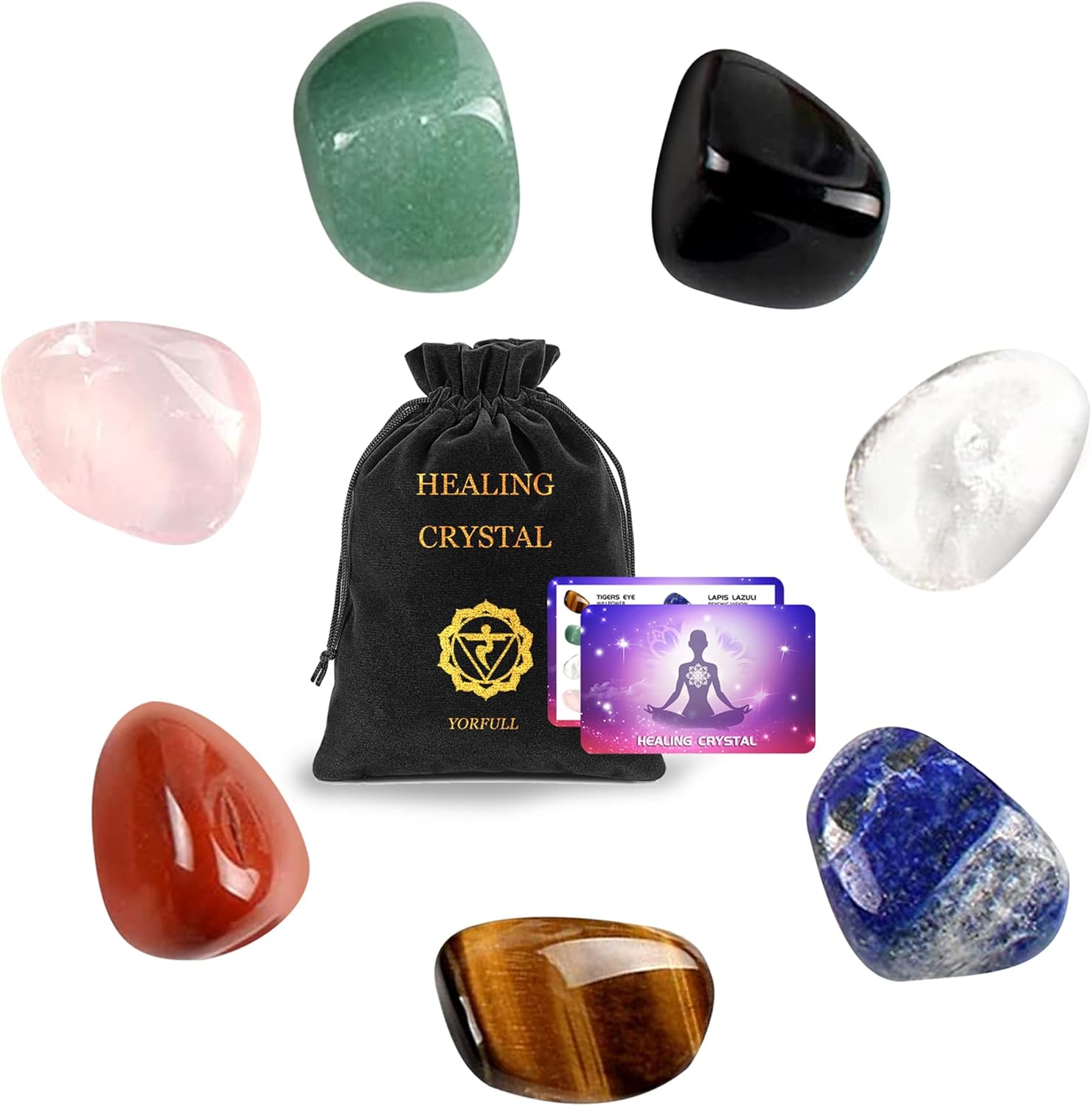7pcs Crystals for Beginners Natural Stones Set Crystals and Gemstones,7 Chakra Healing Crystal Reiki Puff Pocket Palm Stone for Stress Relief Chakra Balancing Home Decoration Yoga