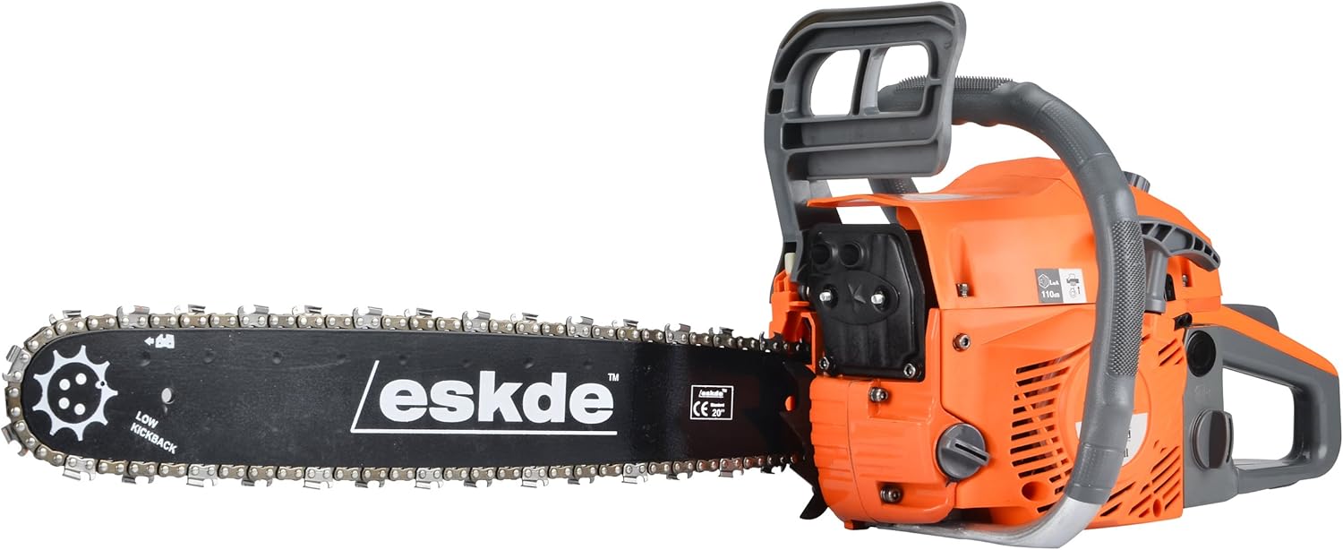 Petrol Chainsaw 20 Inch - 58cc Petrol Chain Saw with Powerful 3.4HP 2-Stroke Engine for Chopping Logs, Trees | Top Handle Chainsaw with Storage Bag, Tool Kit, Fuel Mixing Bottle and Bar Cover | eSkde