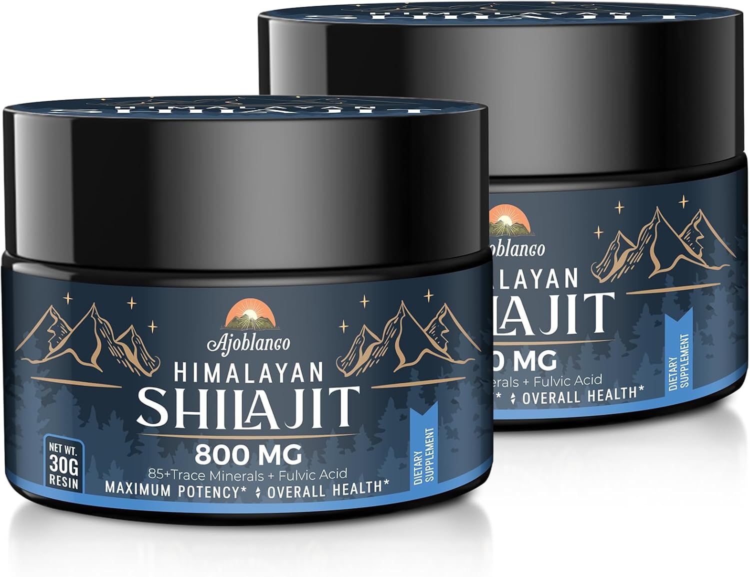 Ajoblanco 800 Mg Himalayan Shilajit Resin, Shilajit Pure Himalayan Organic, Shilajit Supplement with Purity, High Dosage & Potency for Energy, Strength & Immunity, Men & Women, 30 Grams, Pack of 2