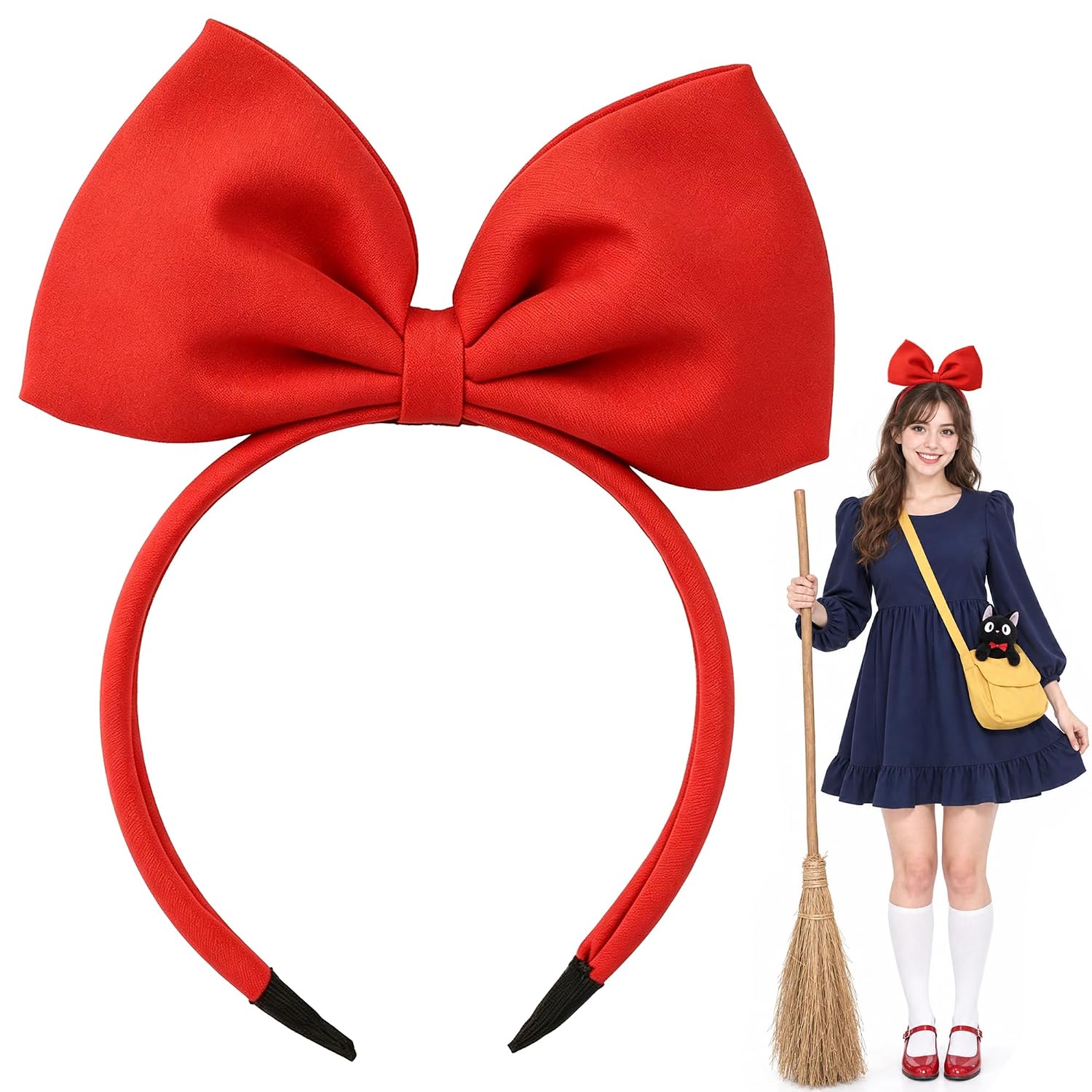 Big Red Bow Headband for Women, Large Hair Bow for Costume