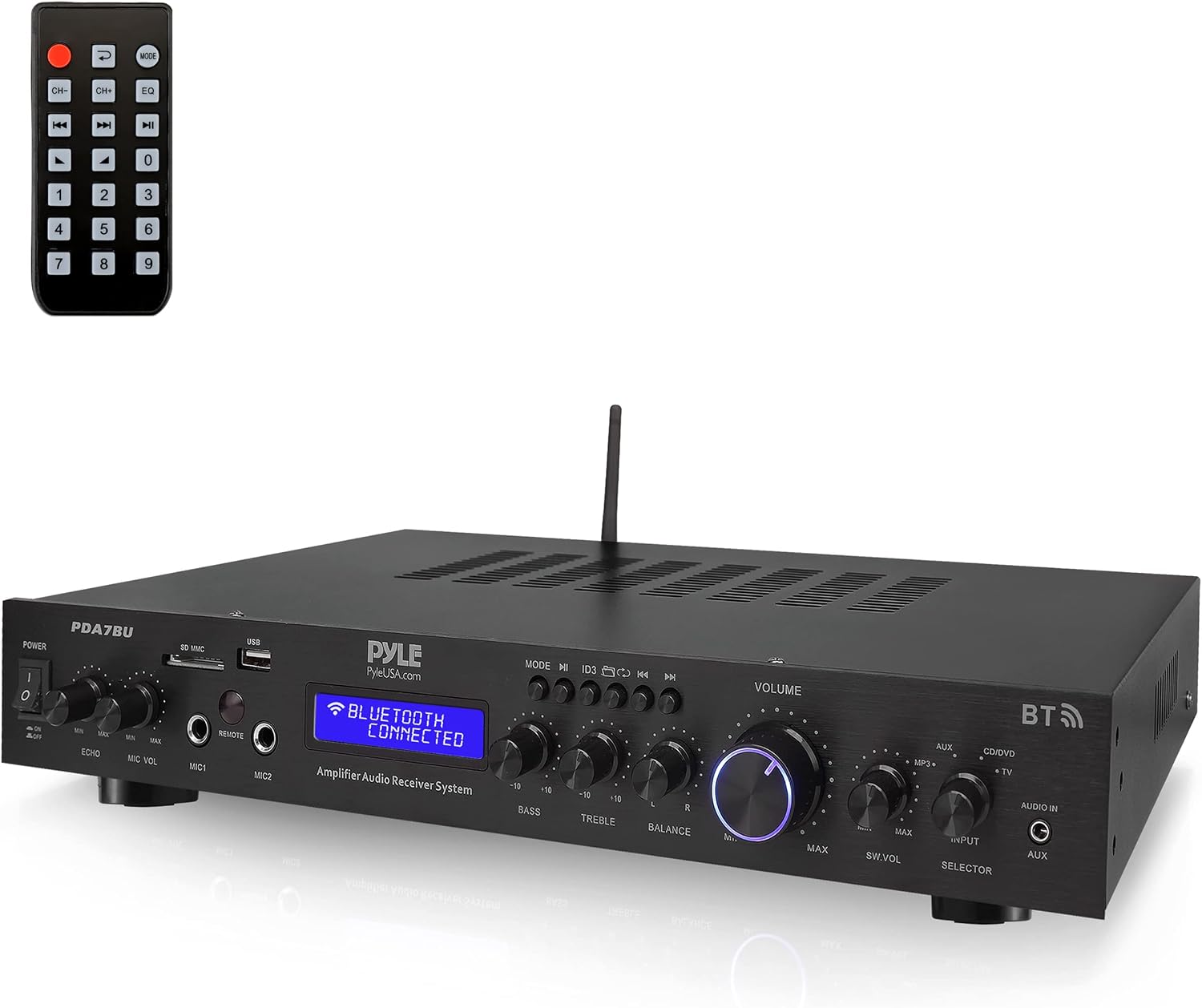 Pyle 5 Channel Rack Mount Bluetooth Amplifier Receiver - Home Theater Amp, Speaker Amplifier, Bluetooth Wireless Streaming, MP3/USB/SD/AUX/FM Radio, 200Watt, w/Digital ID3 LCD Display from - PDA7BU.5