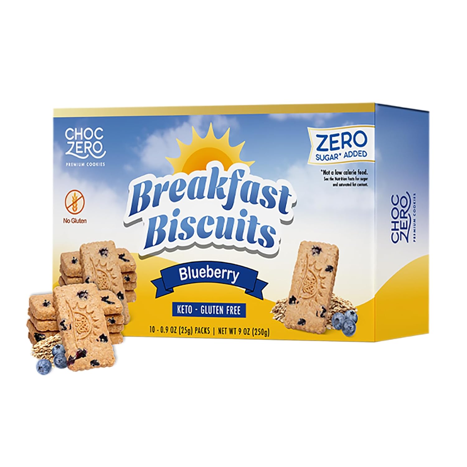 ChocZero Blueberry Breakfast Biscuits – No Sugar Added, Keto & Gluten Free, High Fiber Prebiotic Snack, Blueberry‑Baked Low Net Carb Cookies – 9oz Box