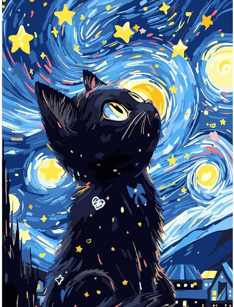 Needlepoint Cross Stitch Kits for Beginners & Adults: 11 Counted Stamped Black Cat Design Kits; 12 x 16 inch