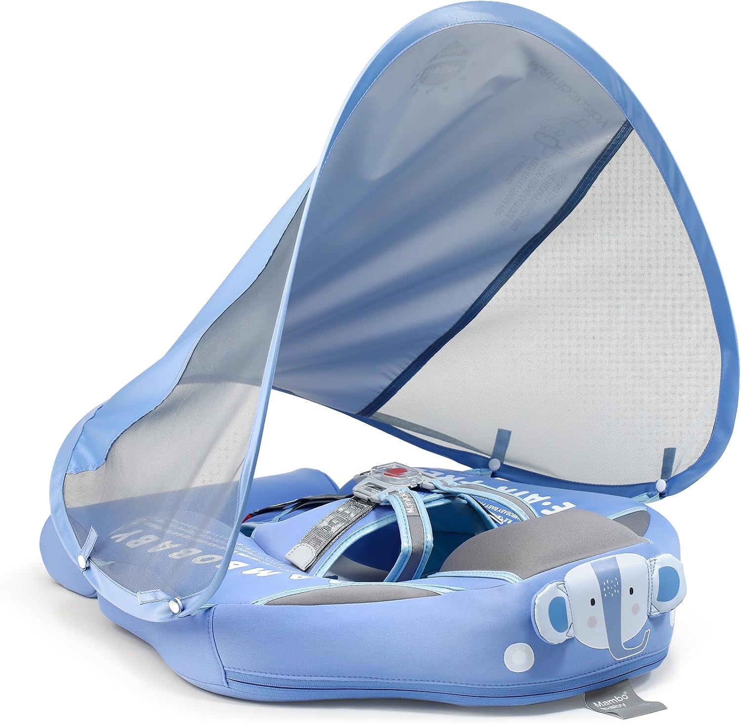 Mambobaby Baby Swim Float with Canopy & Tail Infant Pool Float Non-Inflatable Toddler Swim Float with Skin-Friendly Material for 3-24 Months Baby Boys Grils Elephant Blue | UPF50+ Sun Protection, Skin-Friendly, Non-Inflatable, Removable Canopy & Tail, 3-24 Months Baby Boys Girls
