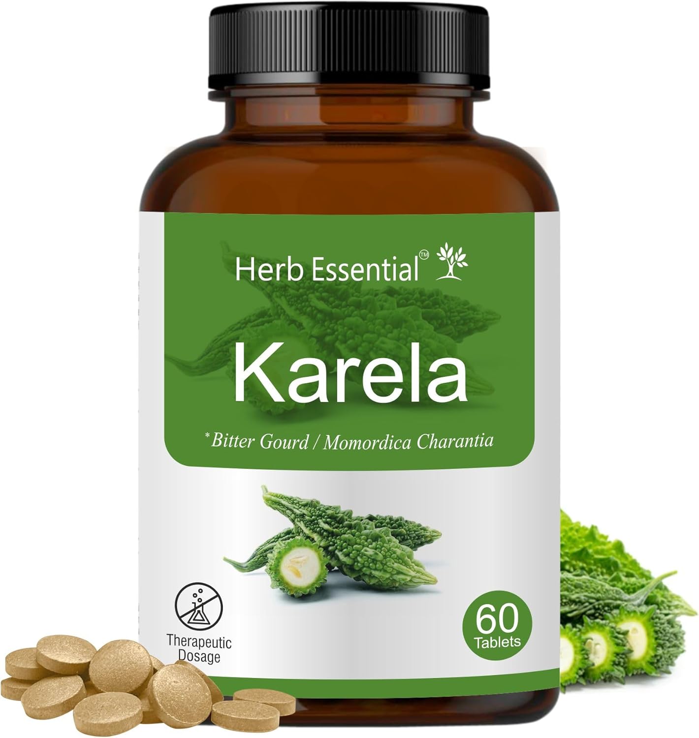 100% Natural Karela (Bitter Melon) Tablets 500mg- 60 Count, Natural Bitter Gourd Supplement, Non-GMO, Vegan, No Added Preservatives or Artificial Ingredients- 60 Count (Pack of 1)