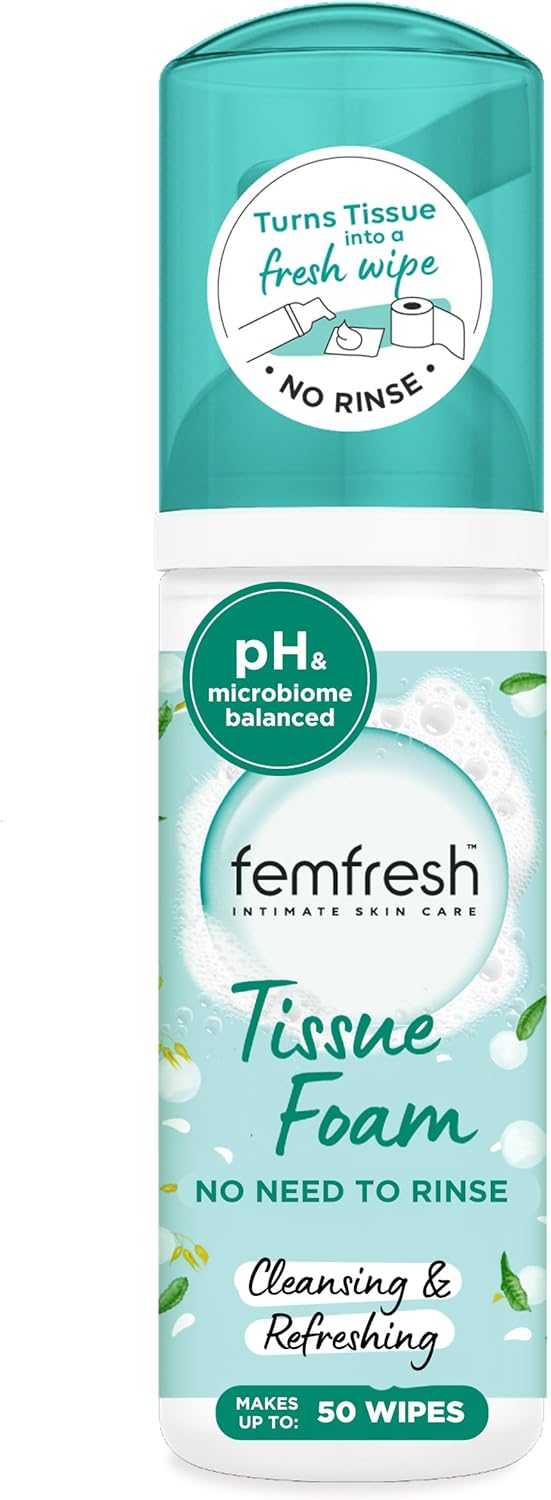 Femfresh Daily Tissue Foam, pH Balancing(*), No-Rinse Intimate Foam for Women, Dermatologically Tested and Vegan, 50 ml