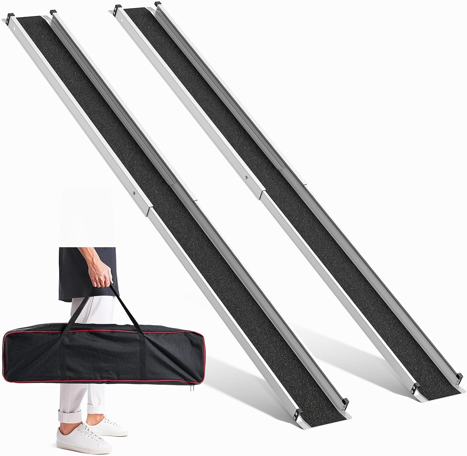 FACHNUO 7FT Professional-Grade Telescoping Wheelchair Ramp, 600LBS Heavy Duty Aluminum Ramp with Storage Bag, Extended Length for High Vehicles/Steep Steps, 2 Pack