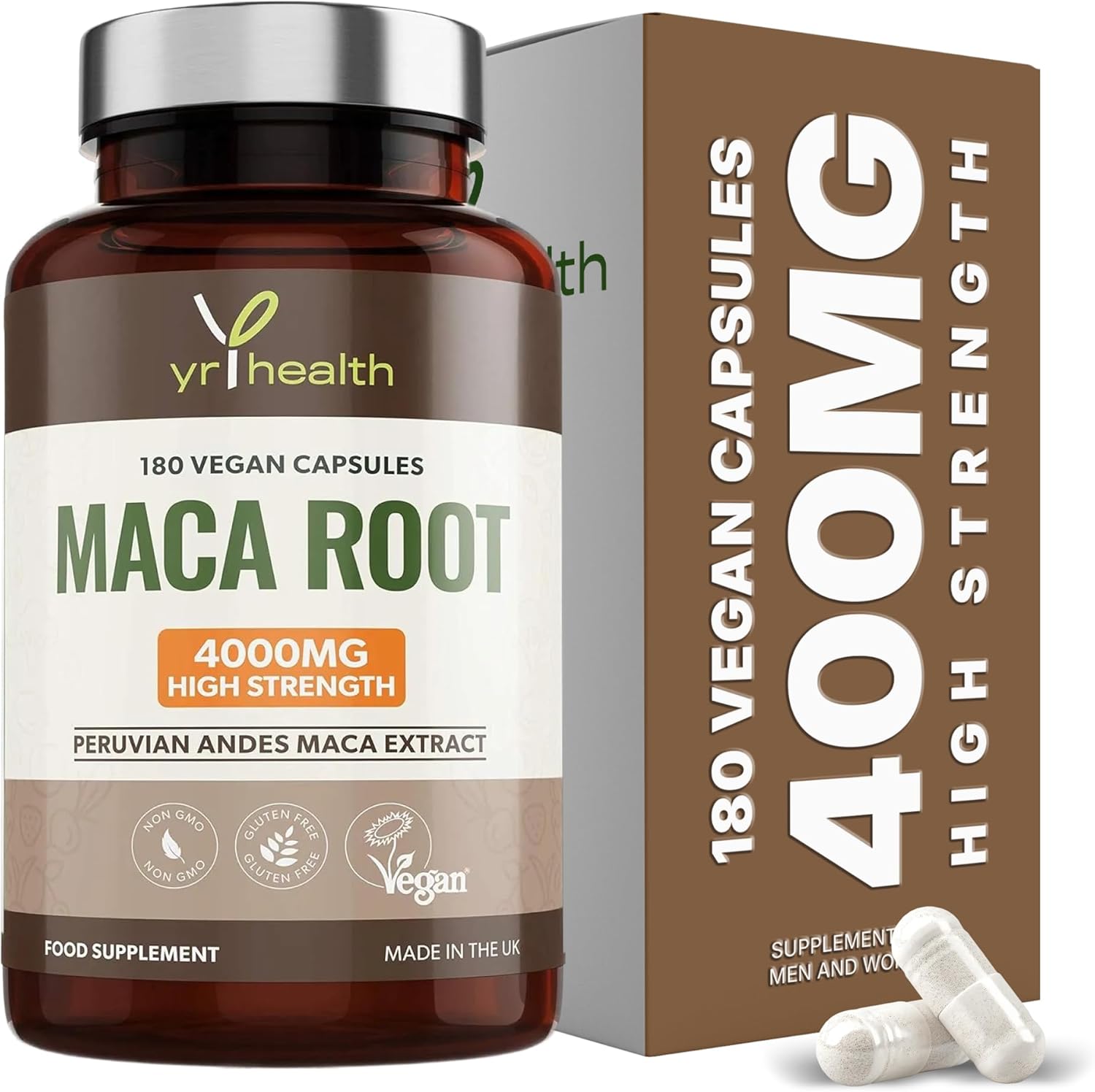 Maca Root Capsules 4000mg High Strength Vegan Peruvian Supplement