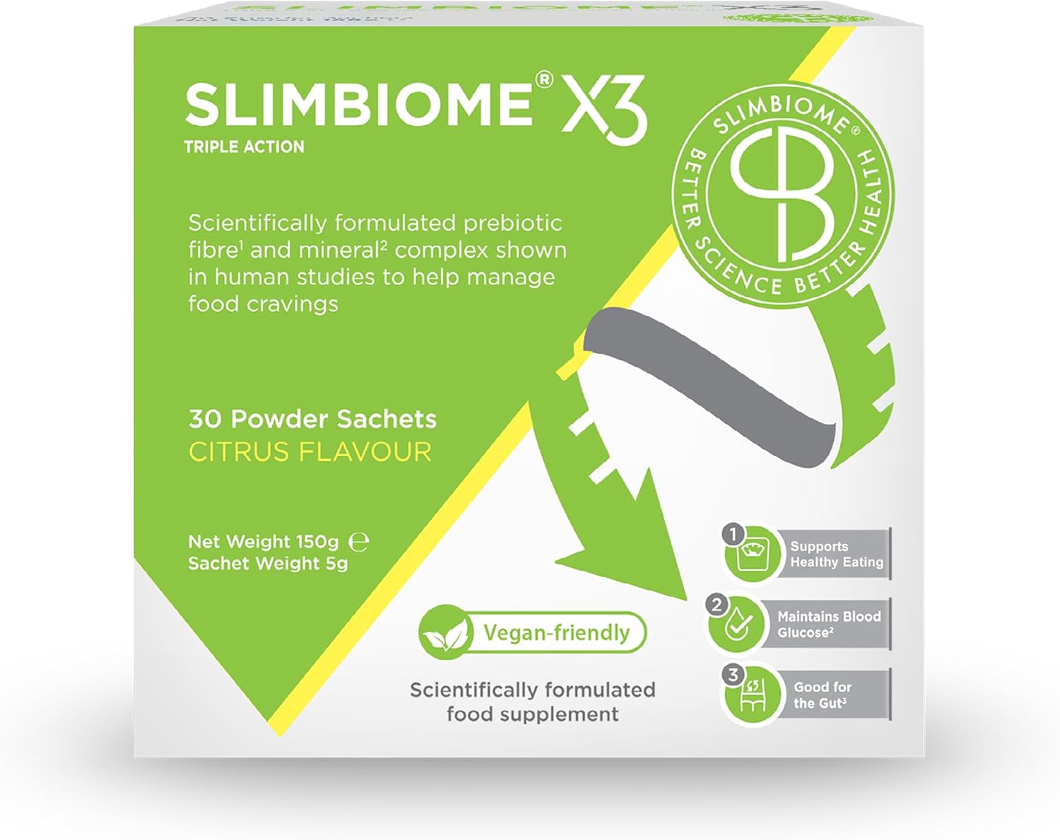 Slimbiome – GLP-1 Safe Alternative – 30 Sachets Prebiotic Nutritional Supplement for Vegan Gut Health & Weight Management – Digestive Support with Prebiotics, Appetite Suppressant & Fat Loss